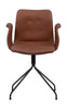 Gięte krzesło Hansen Primum z podłokietlami czarna obrotowa rama, brązowa skóra Davos