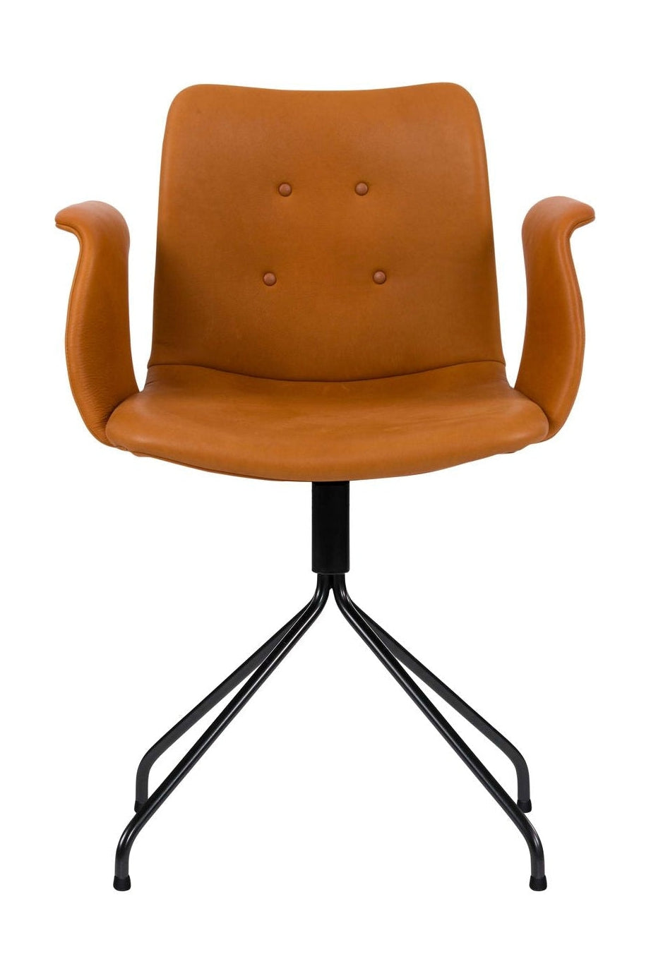 Gięte krzesło Hansen Primum z podłokietlami czarna obrotowa rama, skóra Cognac Adrian