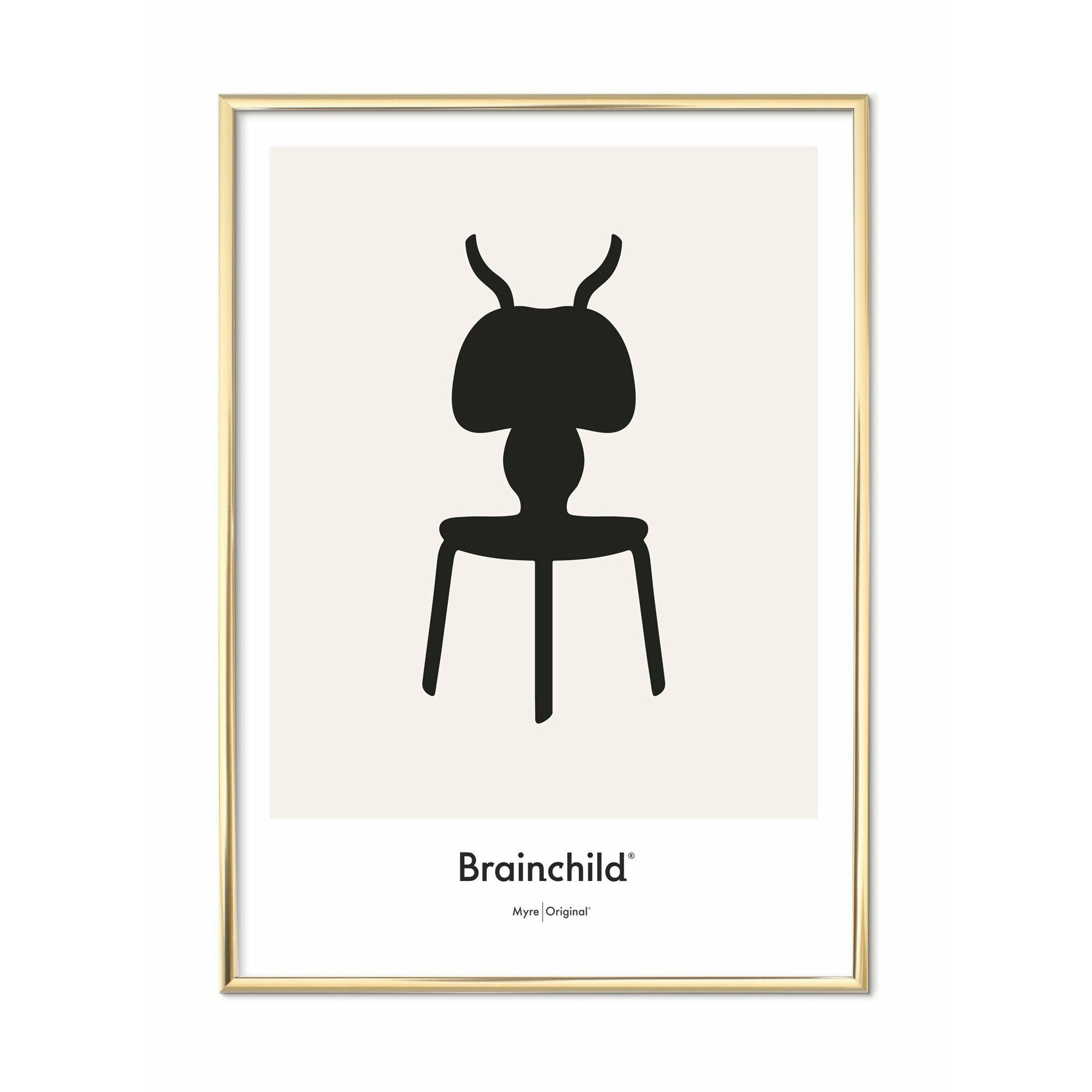 Plakat ikon mrówek mrówki, mosiężna rama A5, szary