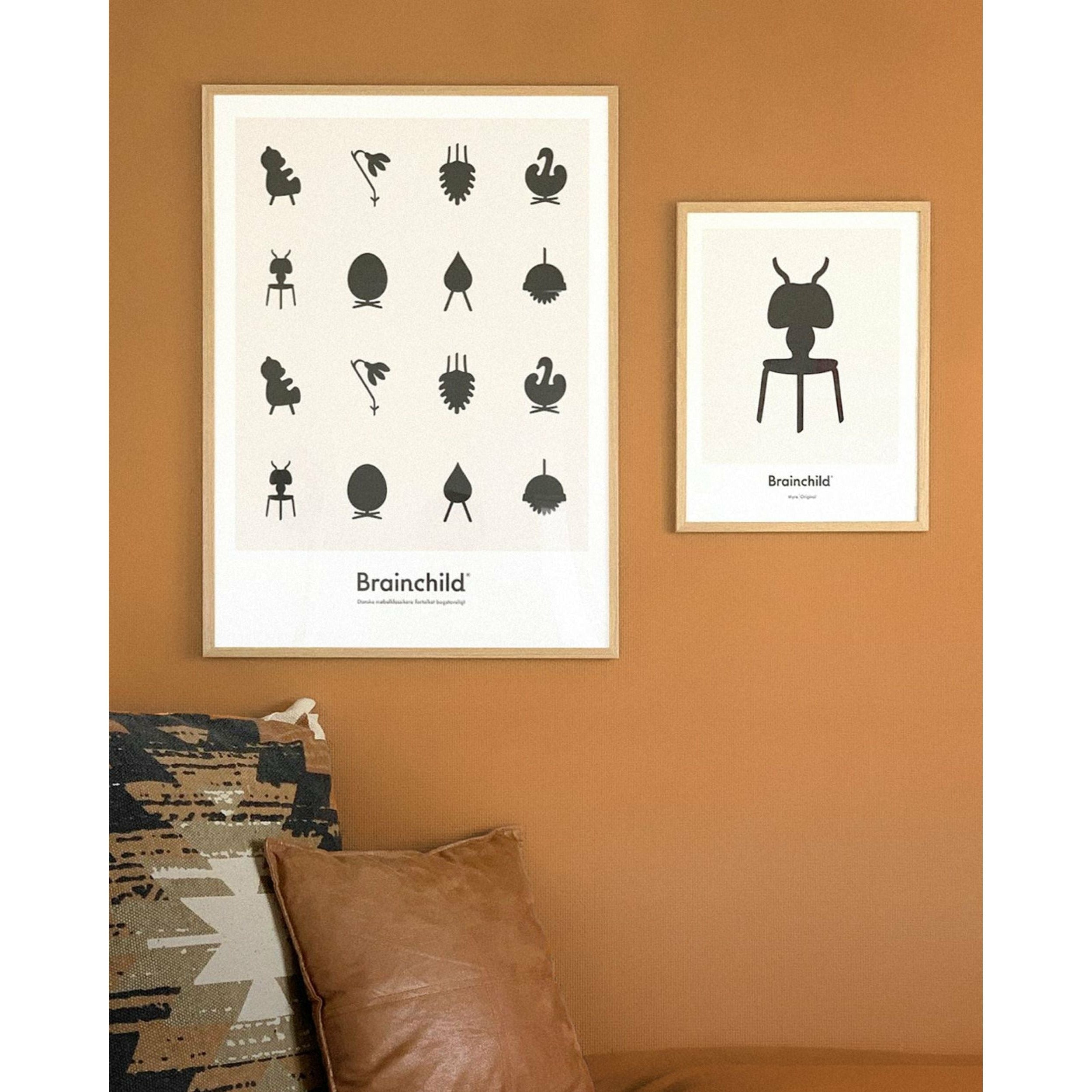 Plakat ikon mrówek mrówki, rama wykonana z ciemnego drewna 30 x 40 cm, szary