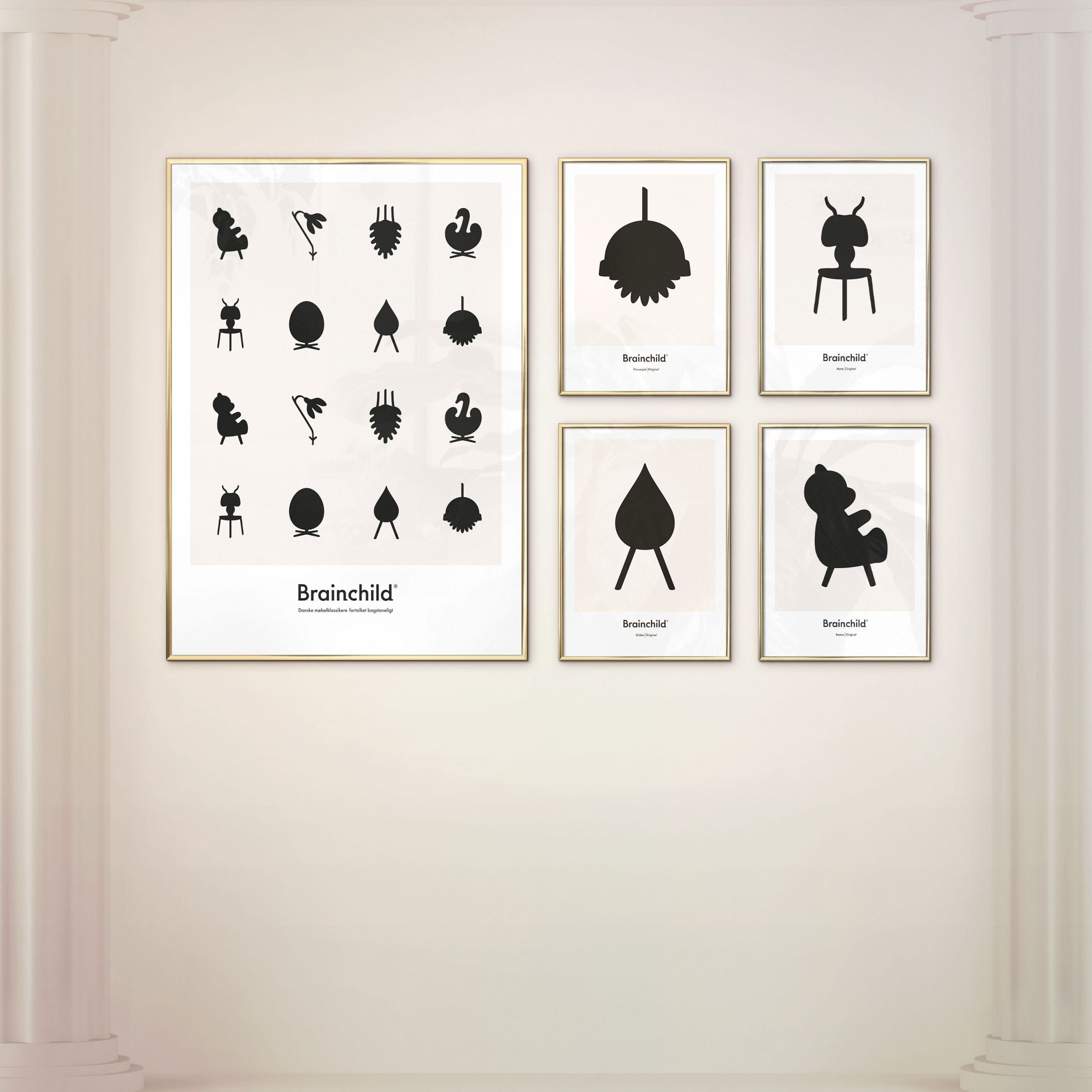 Brainchild Ant Design Icon Poster, Frame Made Of Dark Wood 30 X40 Cm, Grey