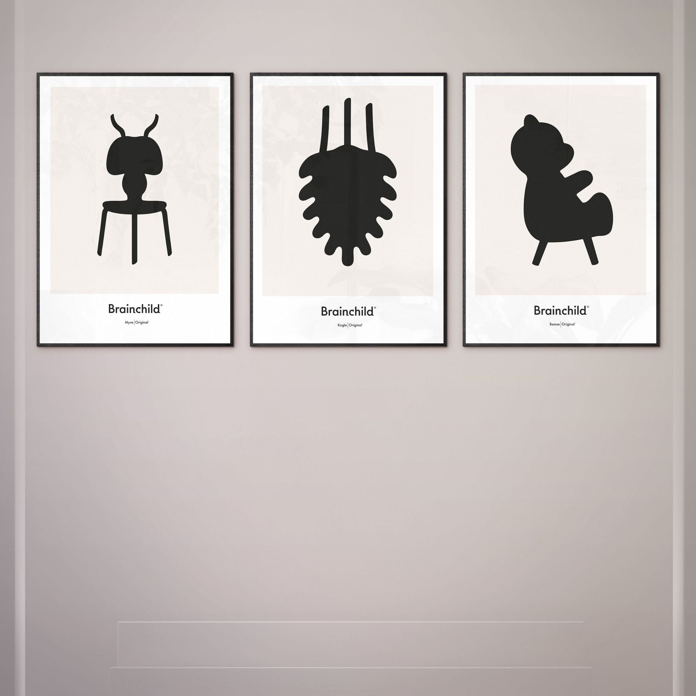 Plakat ikon mrówek mrówki, rama wykonana z ciemnego drewna 70 x 100 cm, szary