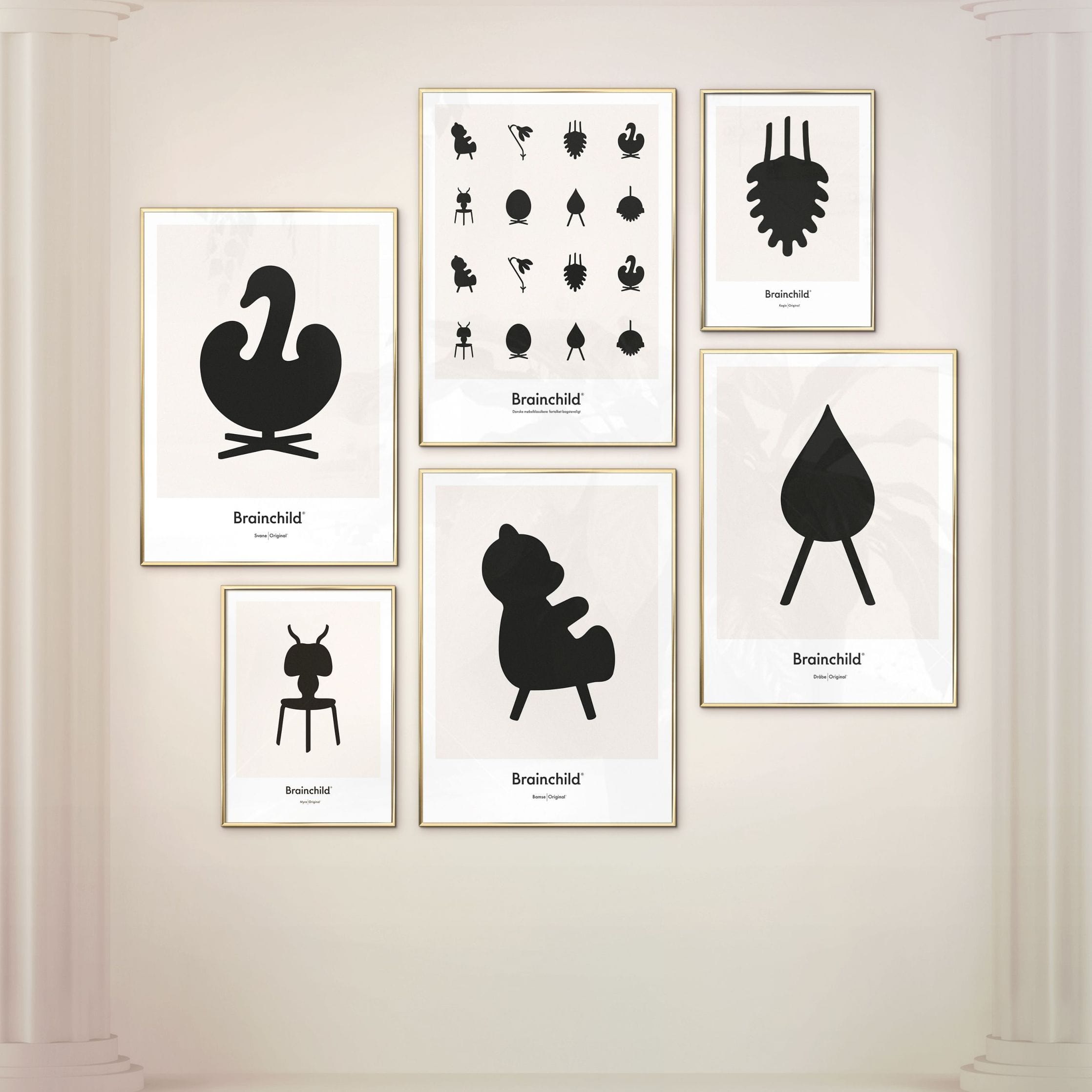 Brainchild Ant Design Icon Poster, Frame Made Of Dark Wood A5, Grey