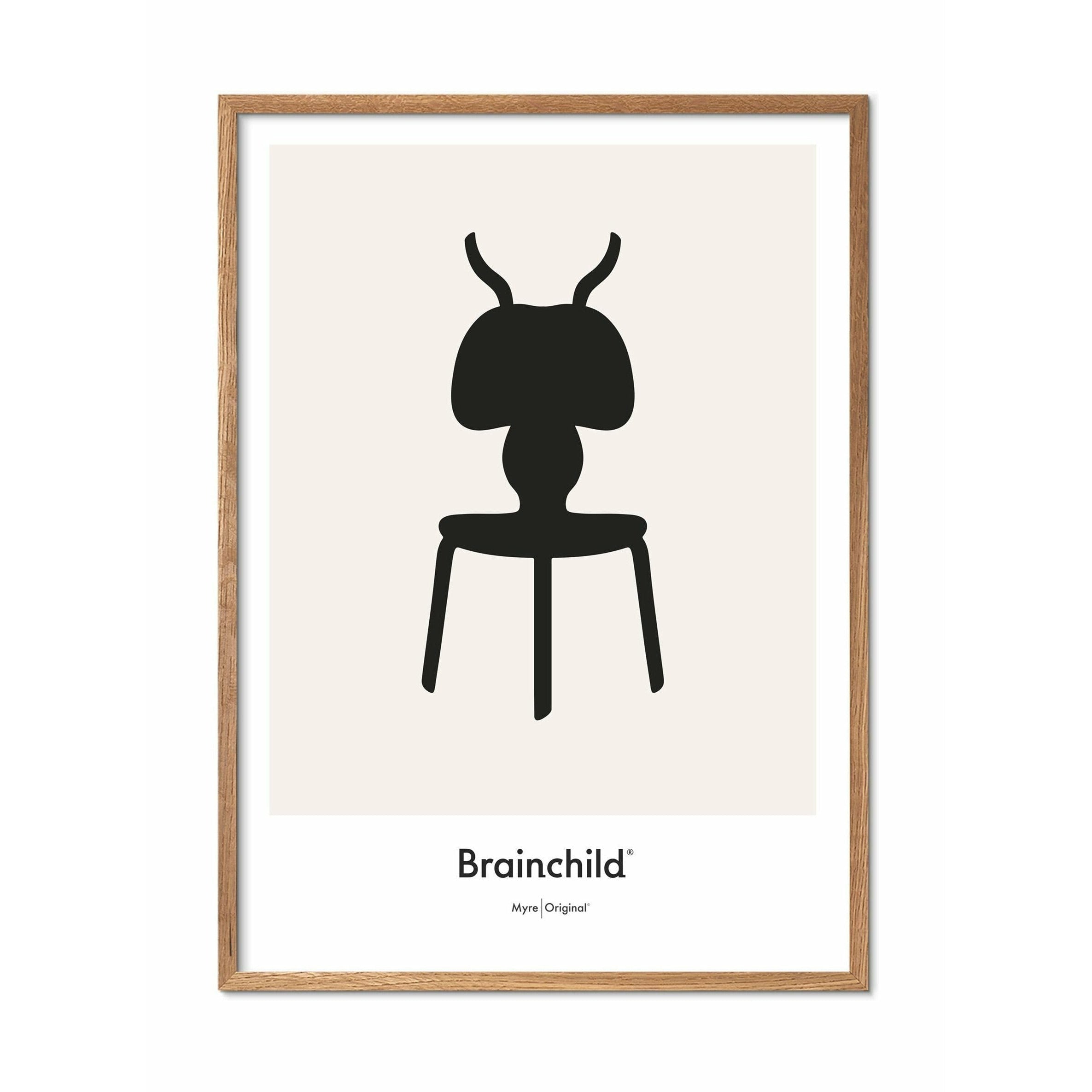 Plakat ikon mrówek mrówki, rama wykonana z jasnego drewna 70 x 100 cm, szary