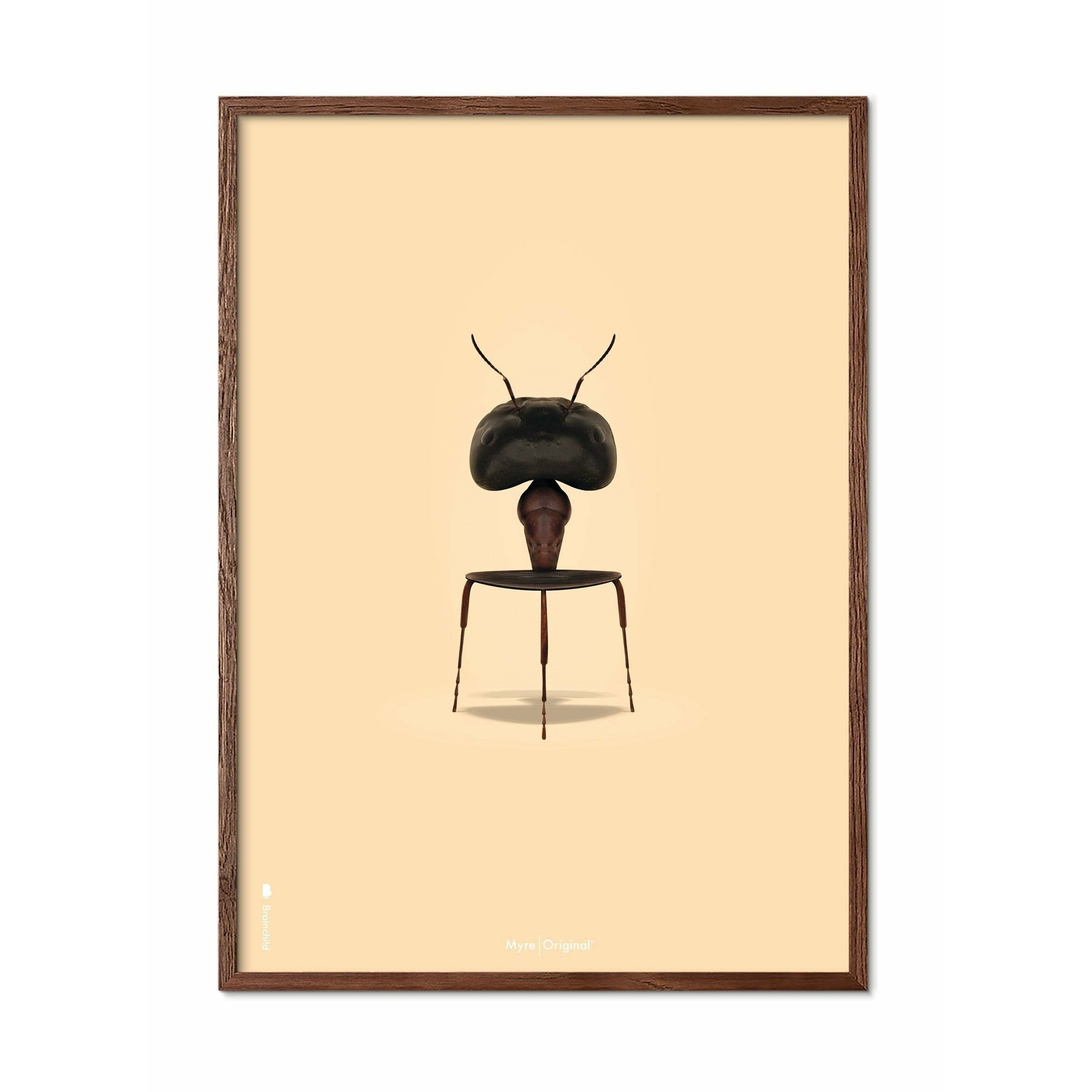 Pomysłowy plakat mrówek, ciemno drewniana rama 30x40 cm, tło w kolorze piasku