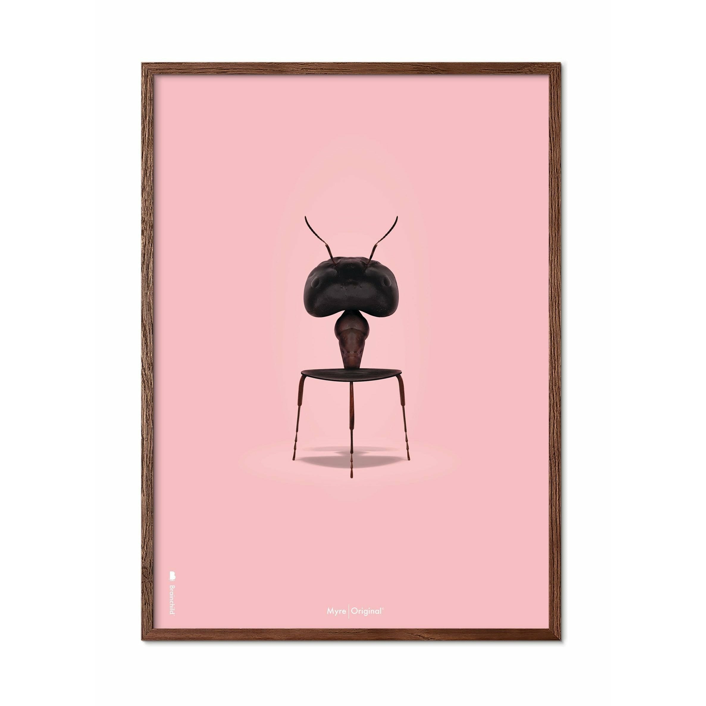Pomysły plakat mrówek, rama wykonana z ciemnego drewna 50x70 cm, różowe tło