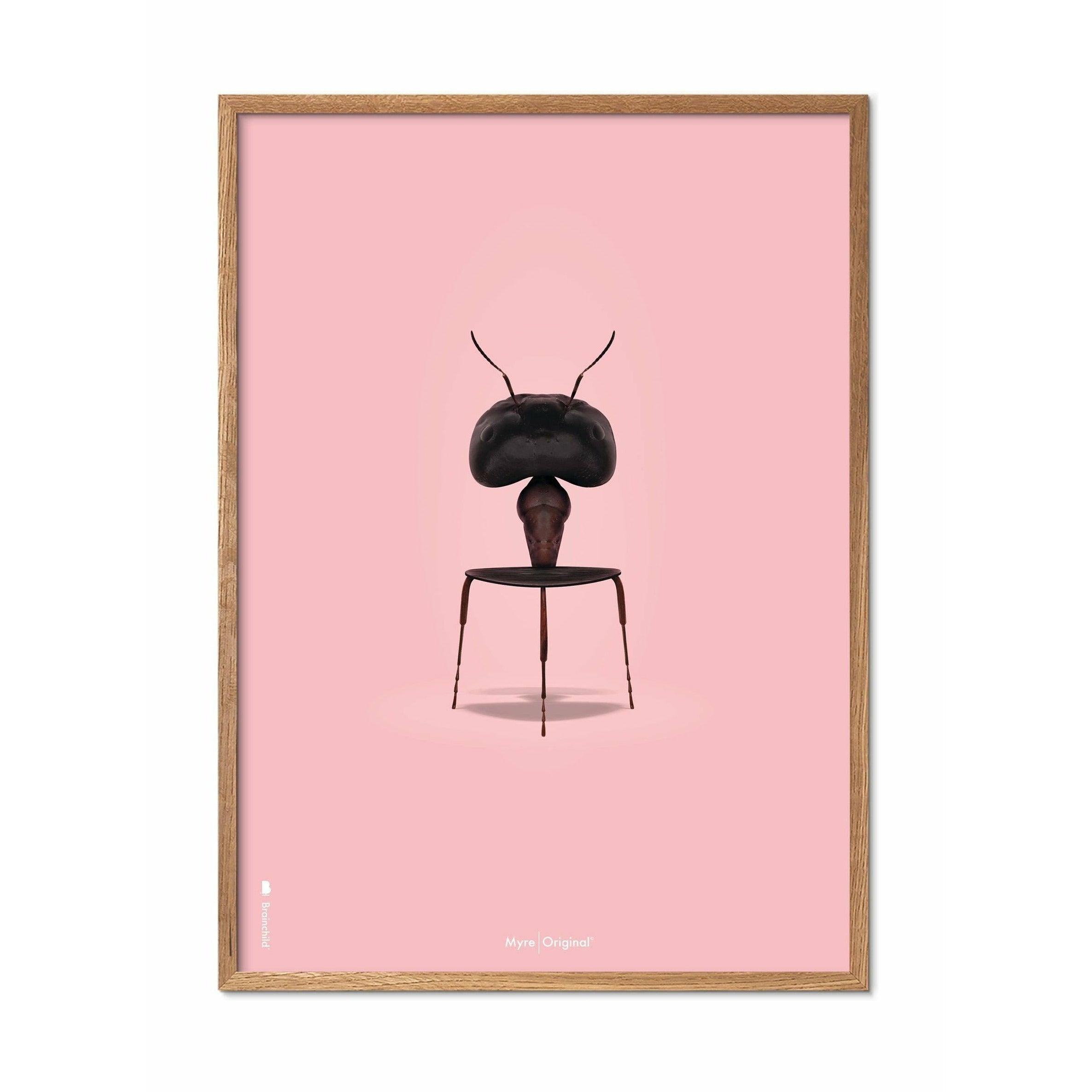 Pomysły Mrówek klasyczny plakat, rama wykonana z jasnego drewna 70x100 cm, różowe tło