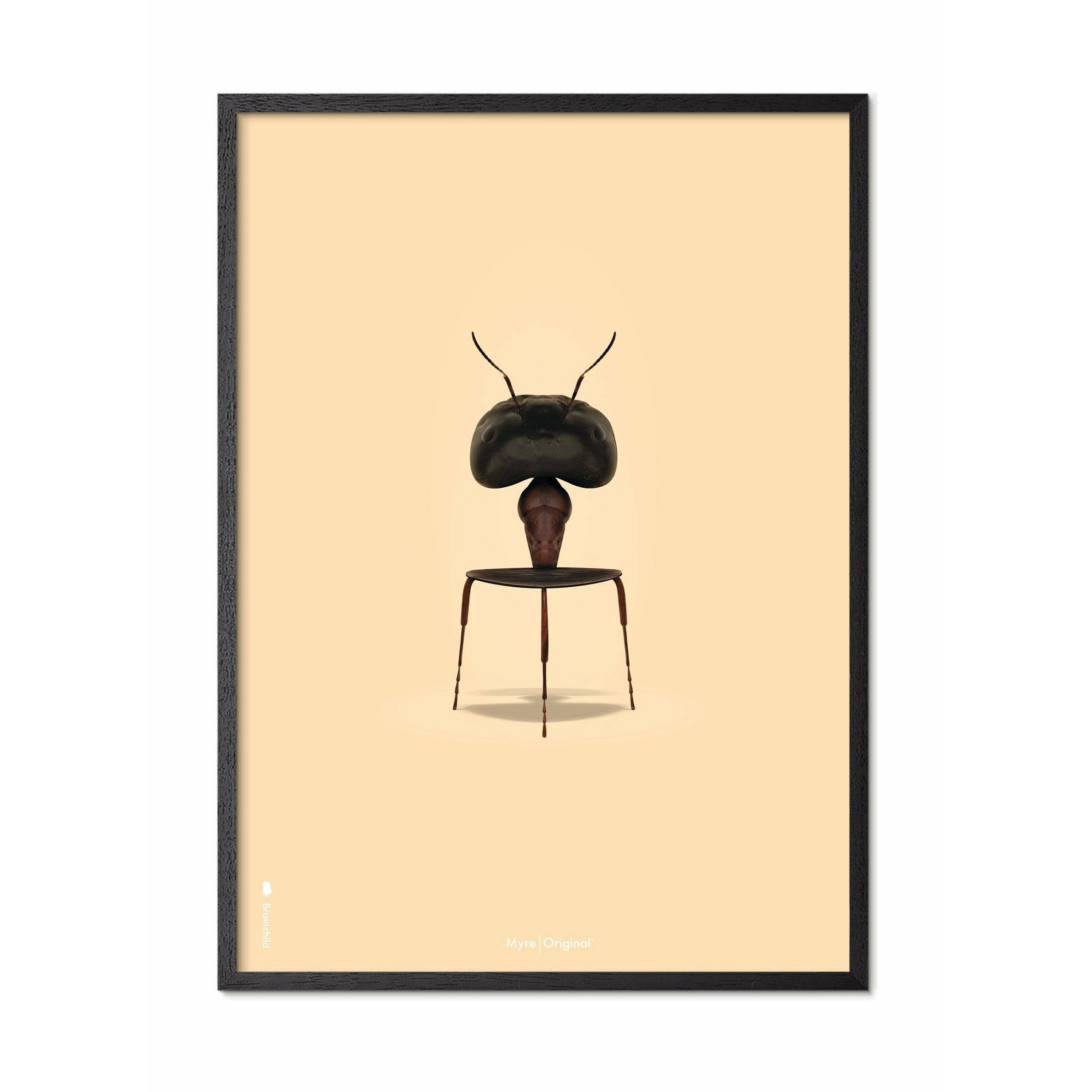Pomysłowy plakat mrówek, rama w czarnym lakierowanym drewnie 50x70 cm, tło w kolorze piasku