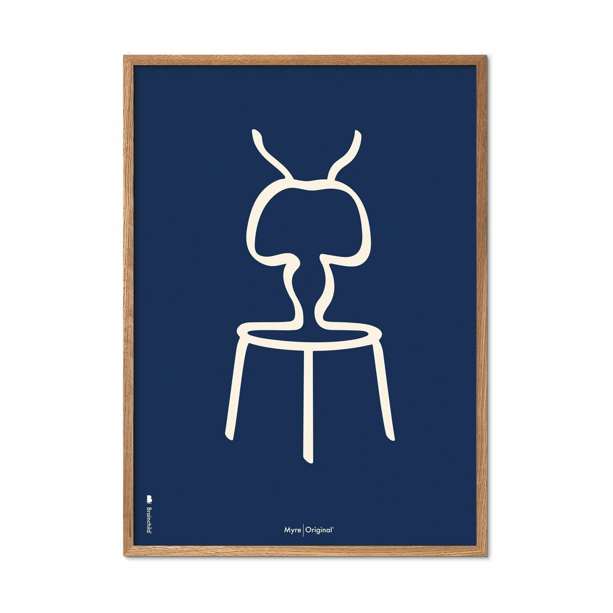 Pomysły plakat linii mrówek, rama wykonana z jasnego drewna 50x70 cm, niebieskie tło