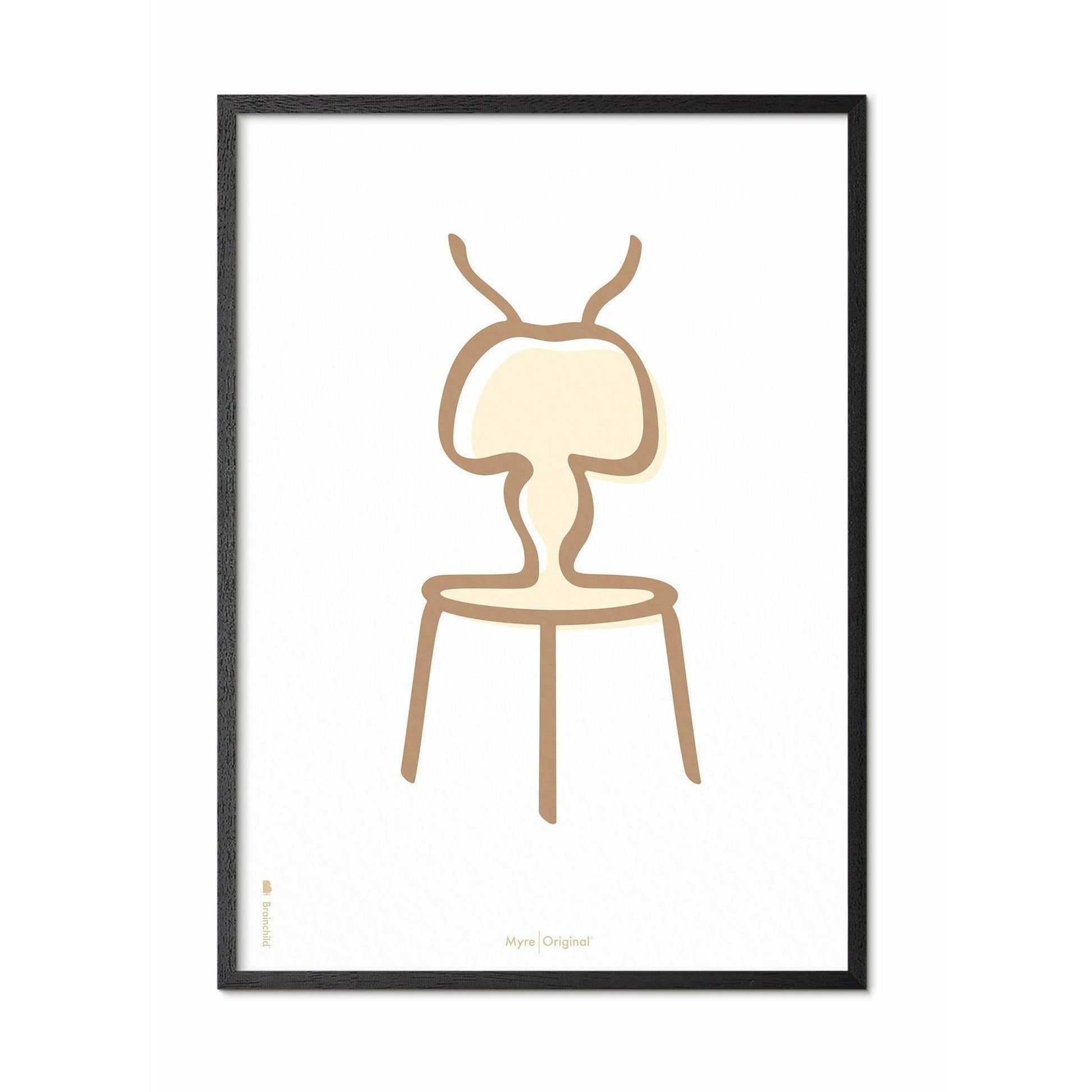 Pomysły plakat linii mrówek, rama w czarnym lakierowanym drewnie 30x40 cm, białe tło