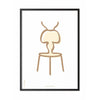 Brainchild Ant Line Poster, Frame In Black Lacquered Wood 30x40 Cm, White Background