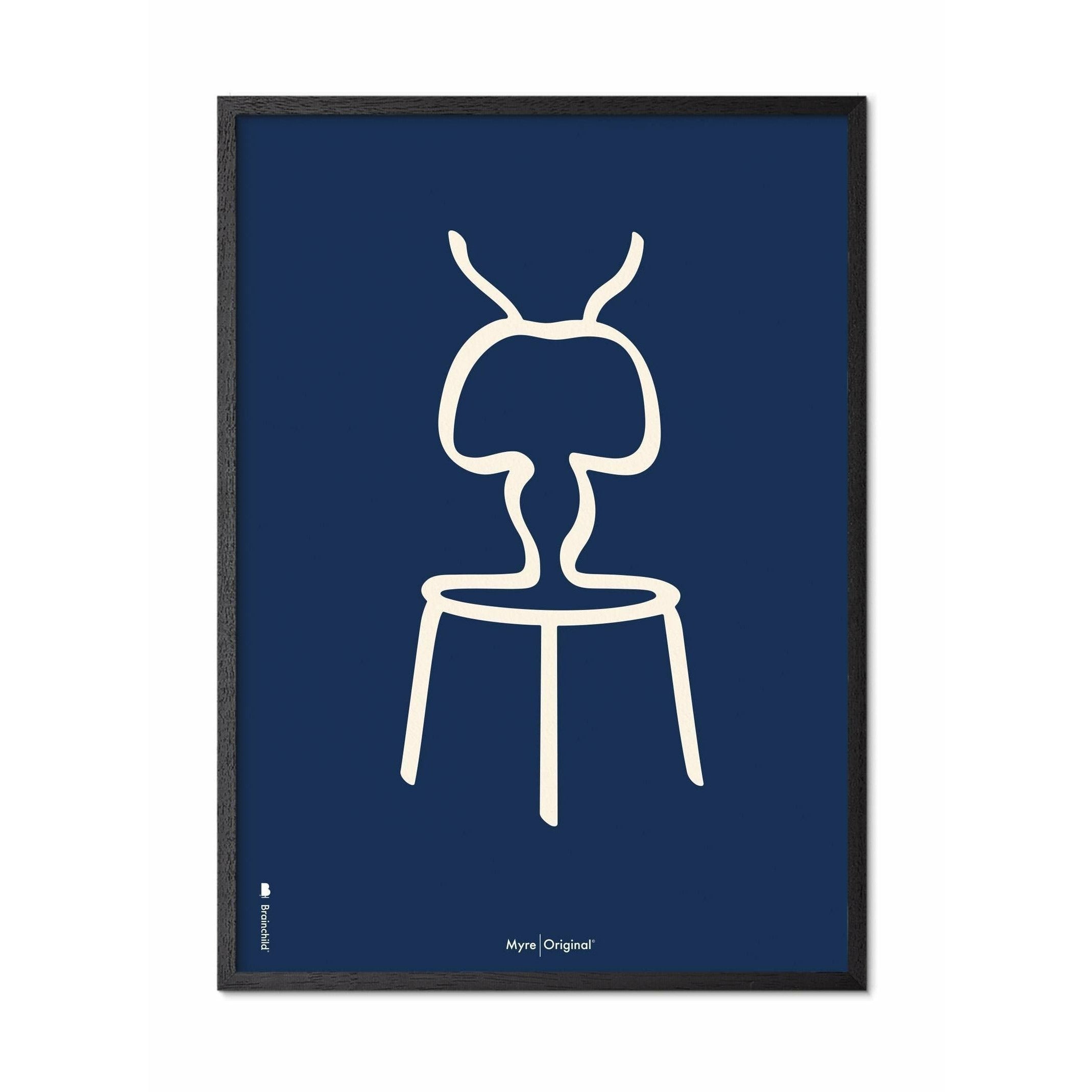Pomysły plakat linii mrówek, rama w czarnym lakierowanym drewnie 50x70 cm, niebieskie tło