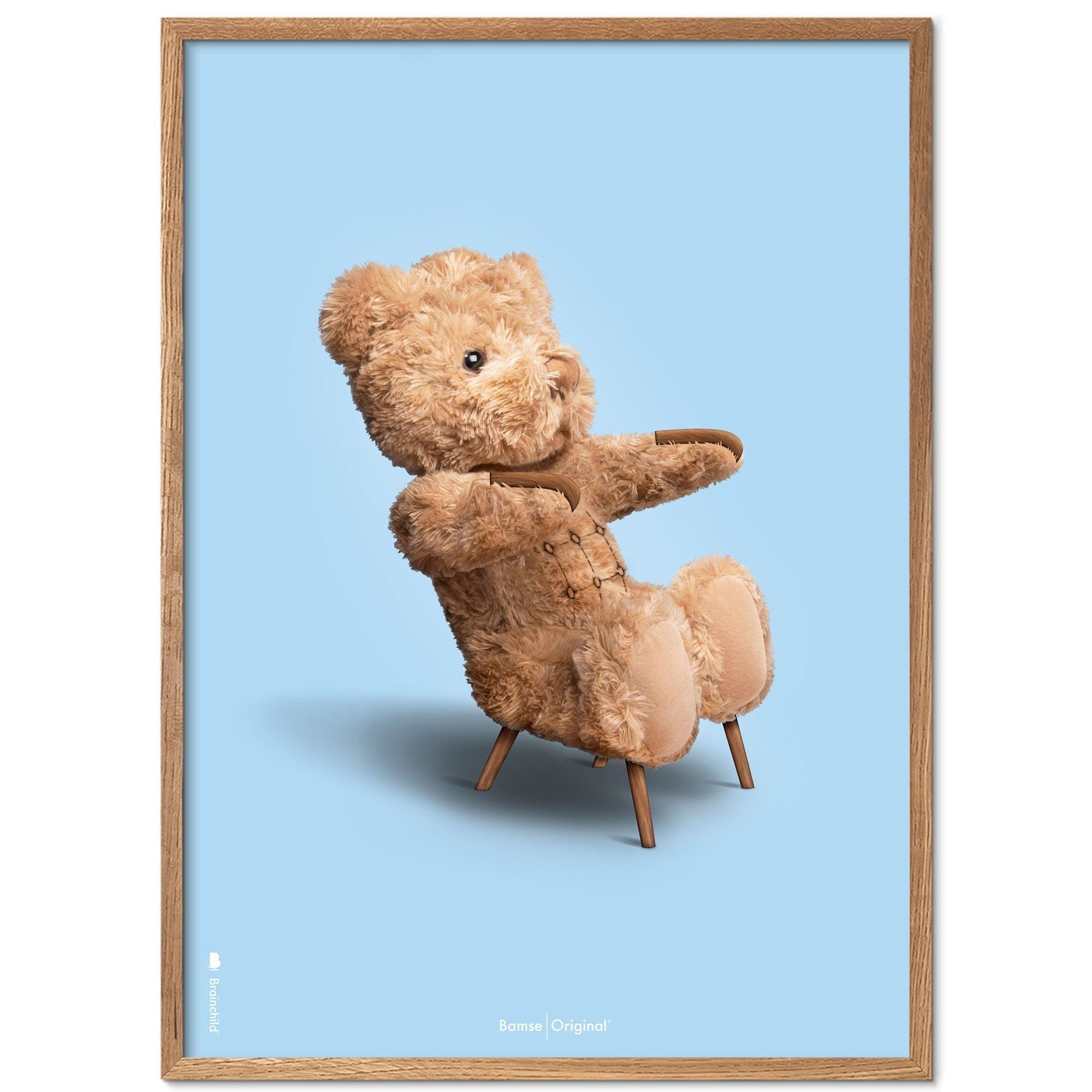 Brainchild Teddy Bear Classic Poster Frame Made Of Light Wood Ramme 50x70 Cm, Light Blue Background