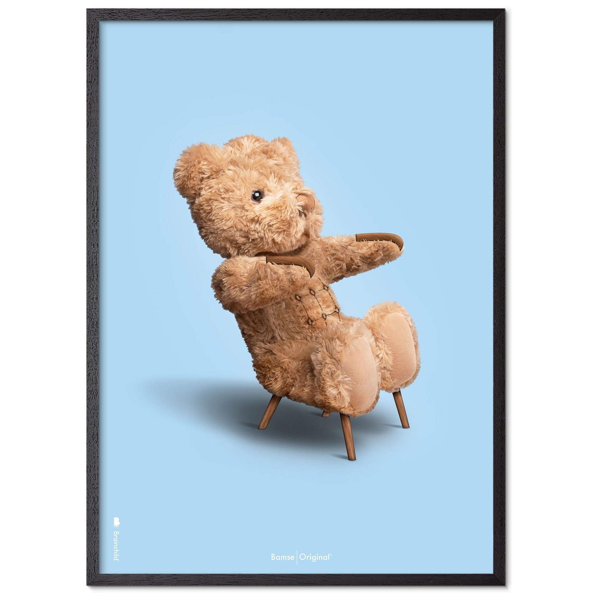 Brainchild Teddy Bear Classic Poster Frame Made Of Black Lacquered Wood 30x40 Cm, Light Blue Background