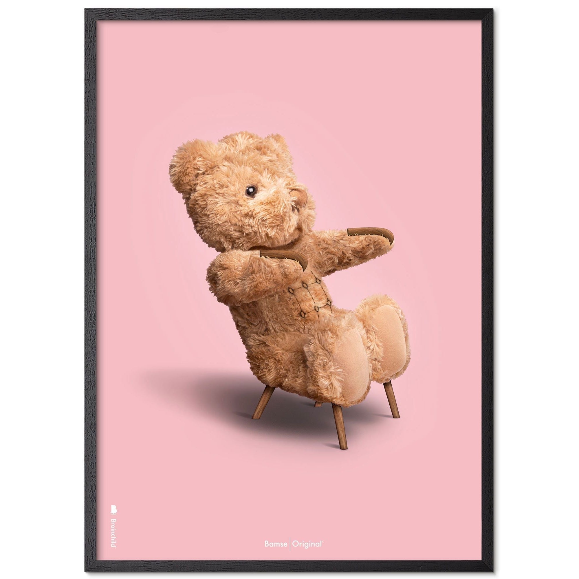 Brainchild Teddy Bear Classic Poster Frame In Black Lacquered Wood A5, Pink Background