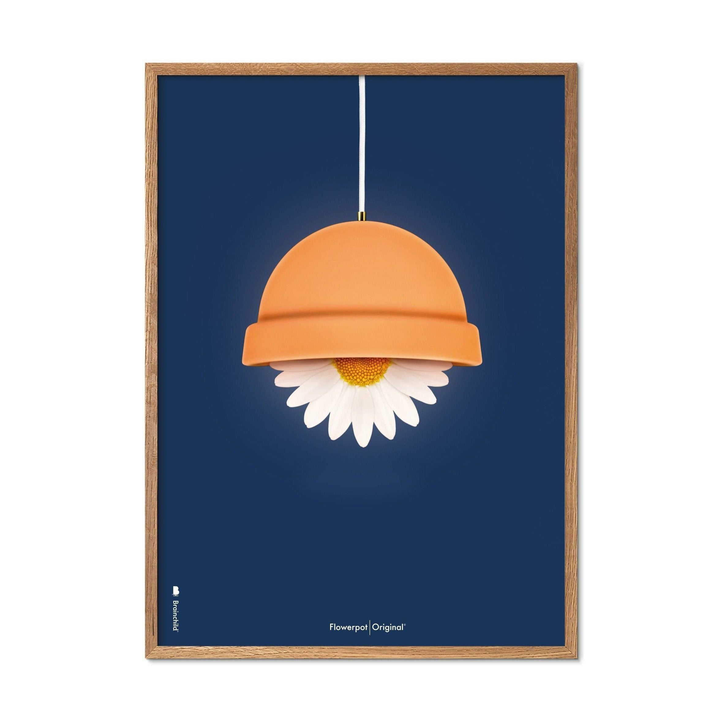 Brainchild Flowerpot Classic Poster, Frame Made Of Light Wood 30x40 Cm, Dark Blue Background