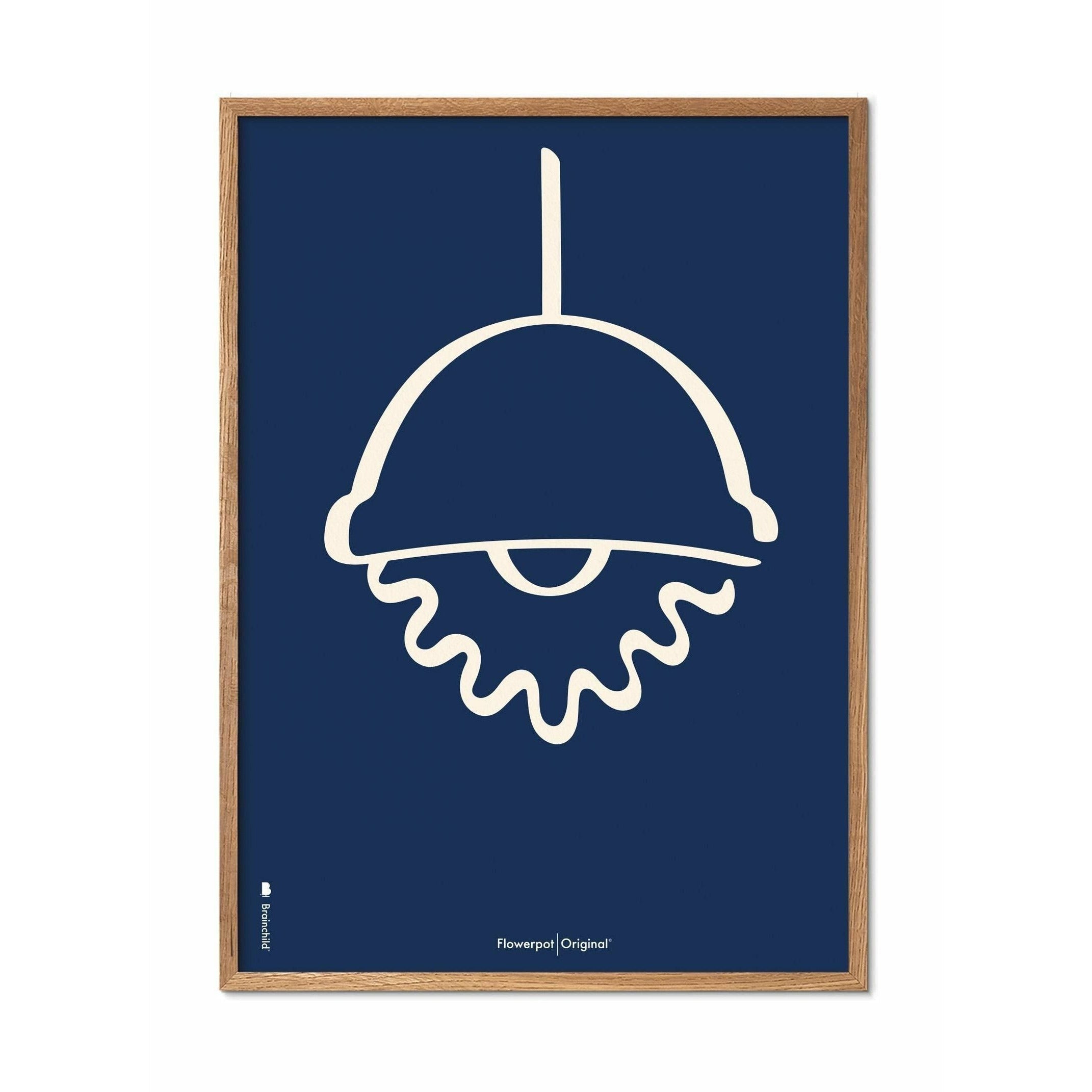 Brainchild Flowerpot Line Poster, Light Wood Frame A5, Blue Background