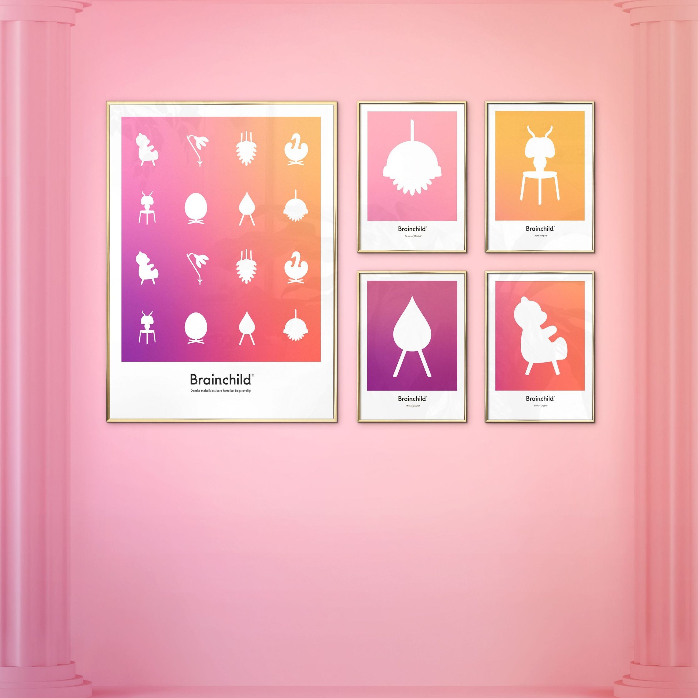 Plakat ikona projektowania pomysłu, mosiężna ramka A5, kolor