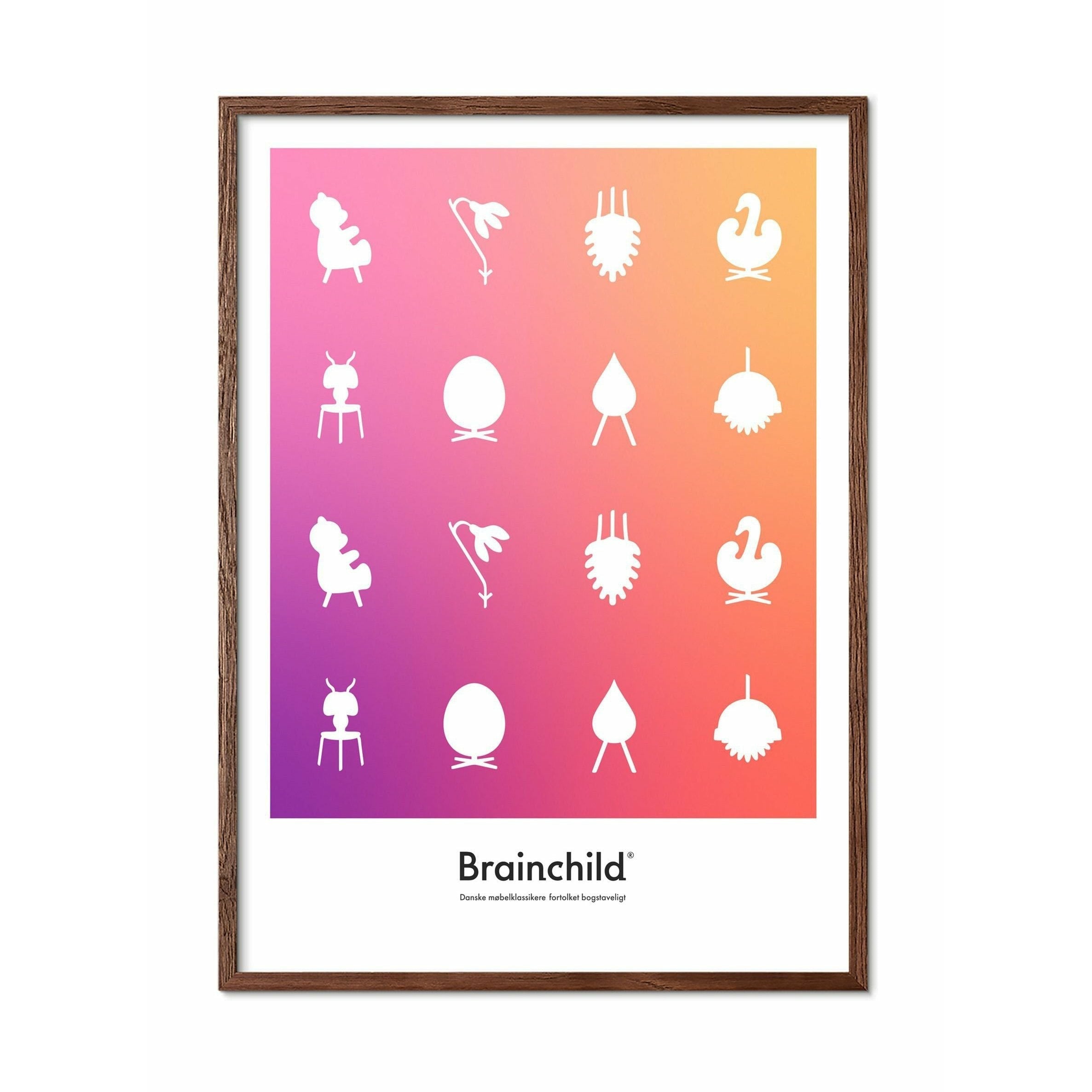 Brainchild Design Icon Poster, Dark Wood Frame A5, Colour