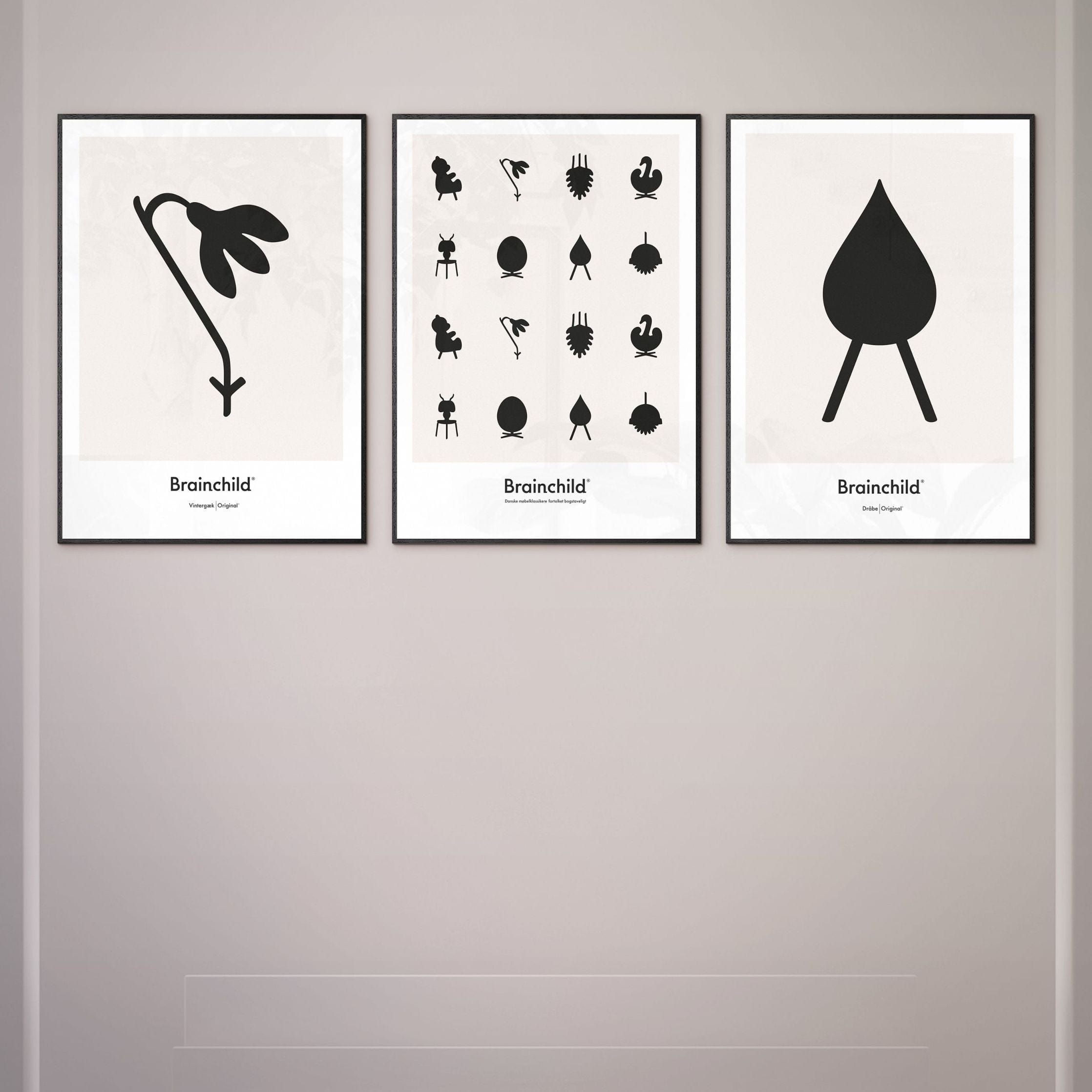 Plakat ikona projektowania pomysłu, rama wykonana z ciemnego drewna A5, szary