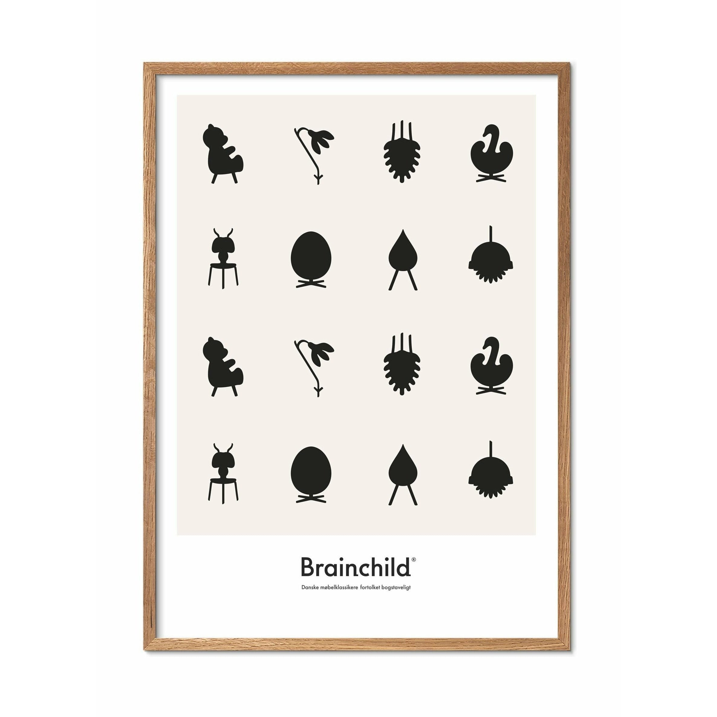 Brainchild Design Icon Poster, Frame Made Of Light Wood A5, Grey