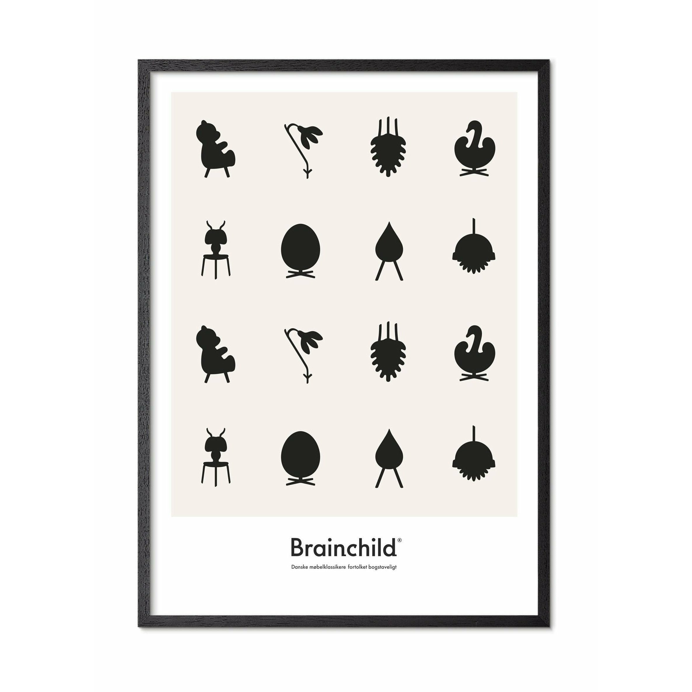 Brainchild Design Icon Poster, Frame Made Of Black Lacquered Wood 30x40 Cm, Grey