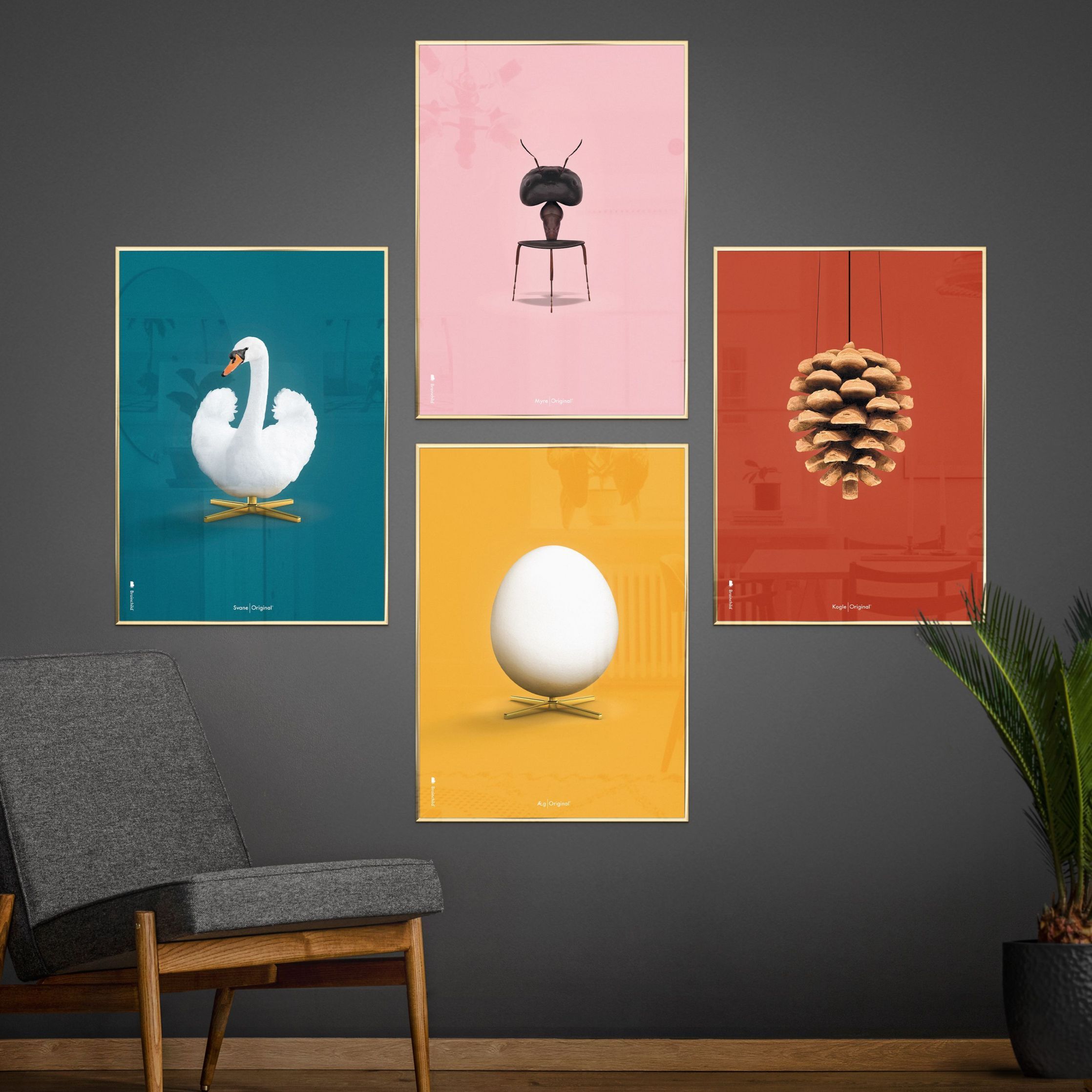 Klasyczny plakat jaja pomysłu, rama wykonana z ciemnego drewna 30x40 cm, żółte tło