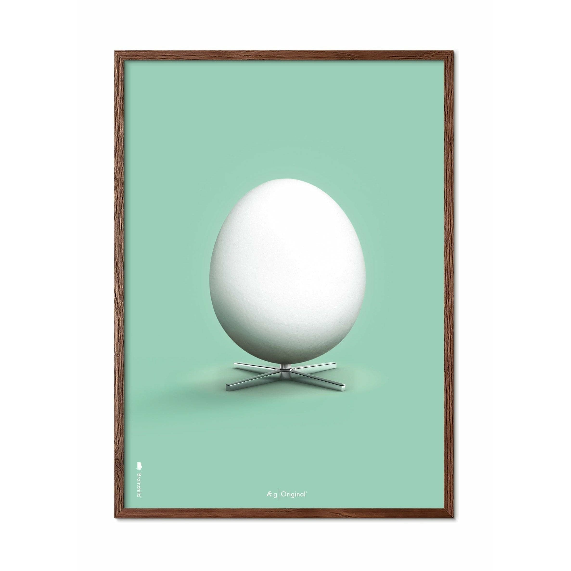 Klasyczny plakat jaja, rama wykonana z ciemnego drewna 50x70 cm, miętowe zielone tło