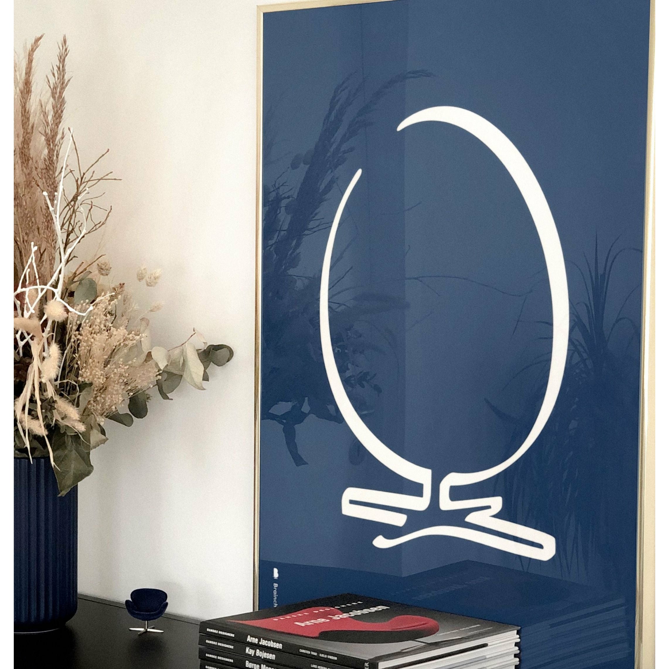 Brainchild Egg Line Poster, Frame Made Of Light Wood 50x70 Cm, Blue Background