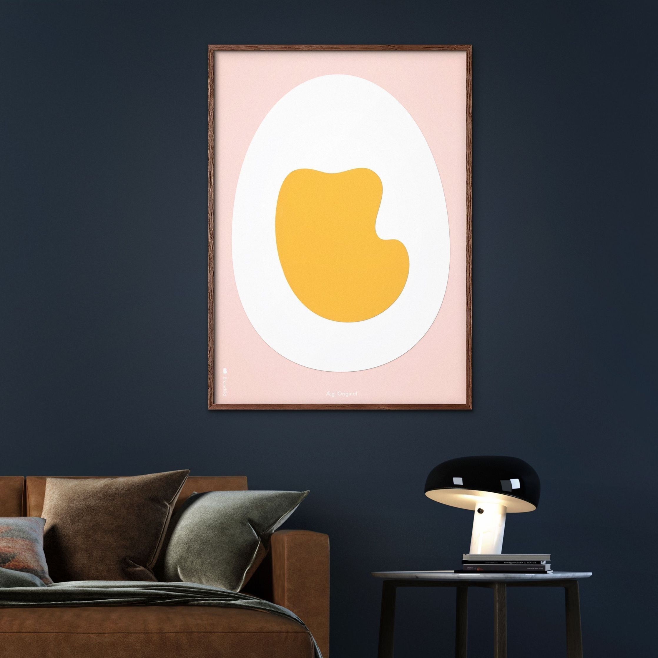 Brainchild Egg Paper Clip Poster, Frame Made Of Dark Wood 30x40 Cm, Pink Background