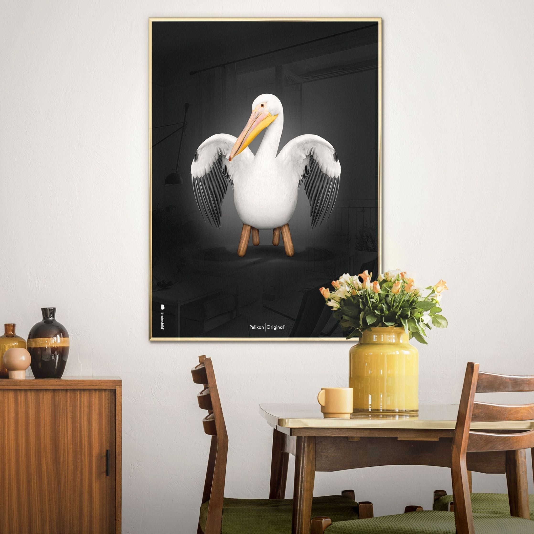 Pomysły Pelikan klasyczny plakat, mosiężna rama 70 x 100 cm, czarne tło