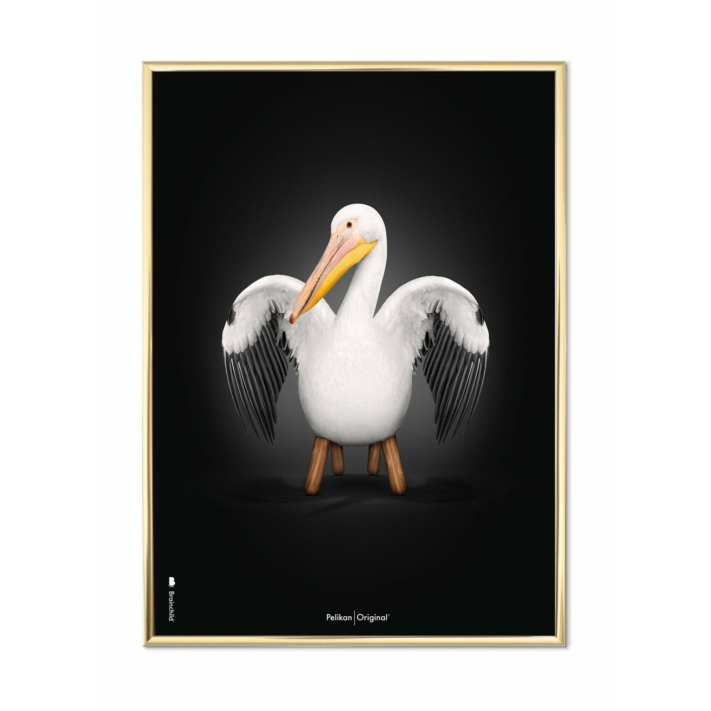 Brainchild Pelikan Classic Poster, Brass Colored Frame 70 X100 Cm, Black Background