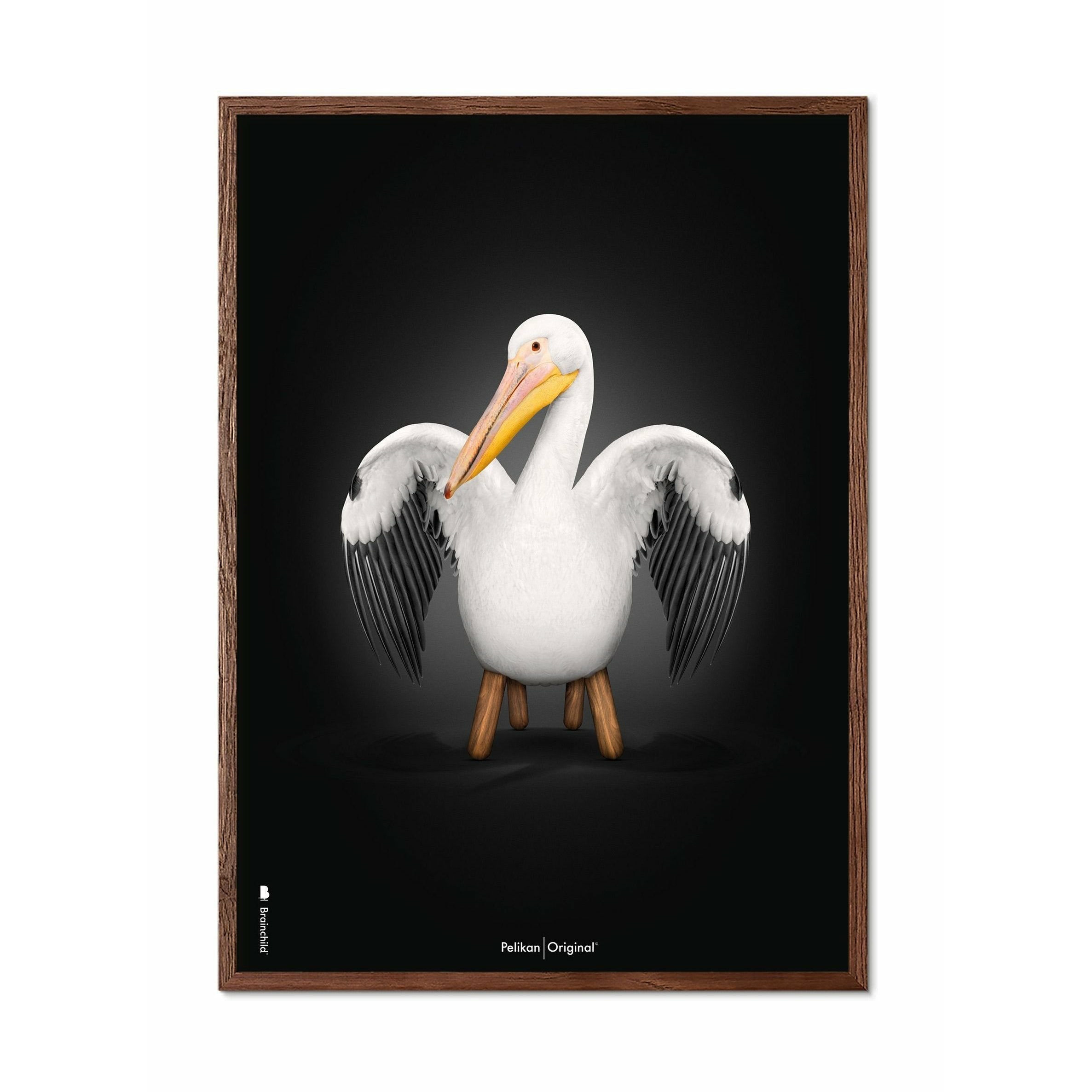 Brainchild Pelikan Classic Poster, Dark Wood Frame A5, Black Background