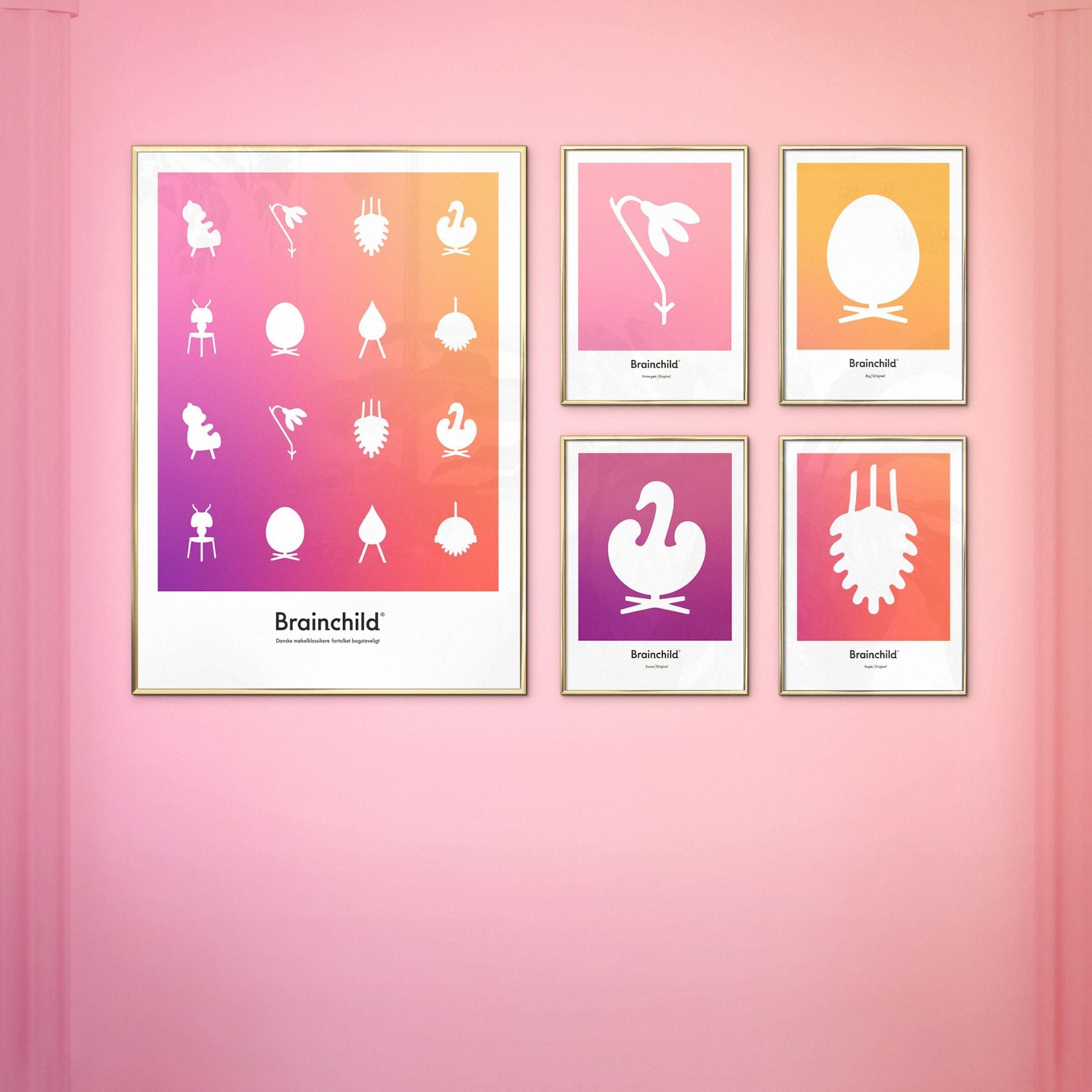 Pomysły plakat ikona śnieżki, rama wykonana z jasnego drewna A5, różowy