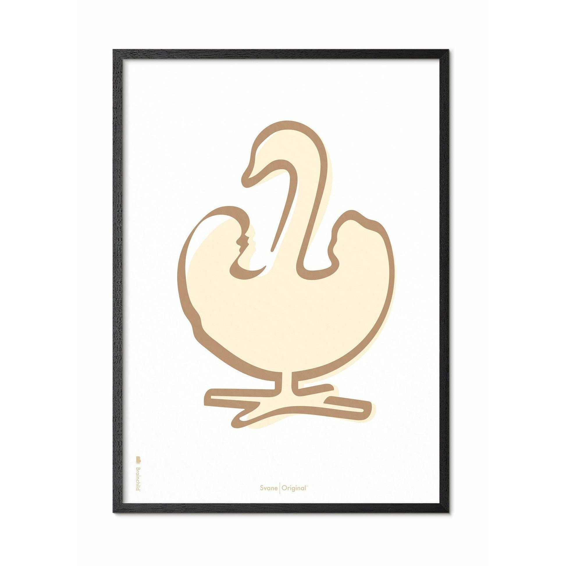 Brainchild Swan Line Poster, Frame In Black Lacquered Wood A5, White Background