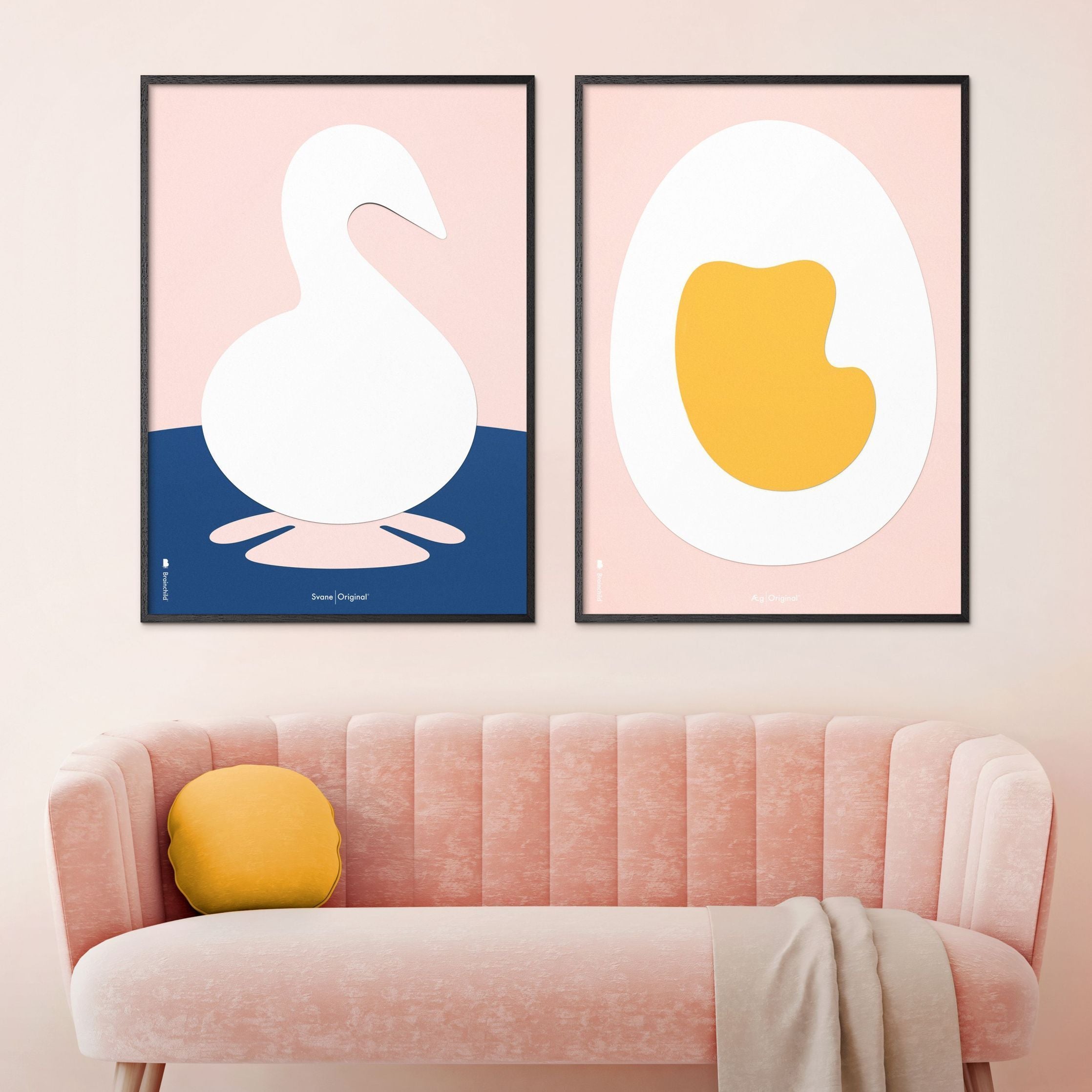 Brainchild Swan Paper Clip Poster, Frame In Black Lacquered Wood 30x40 Cm, Pink Background