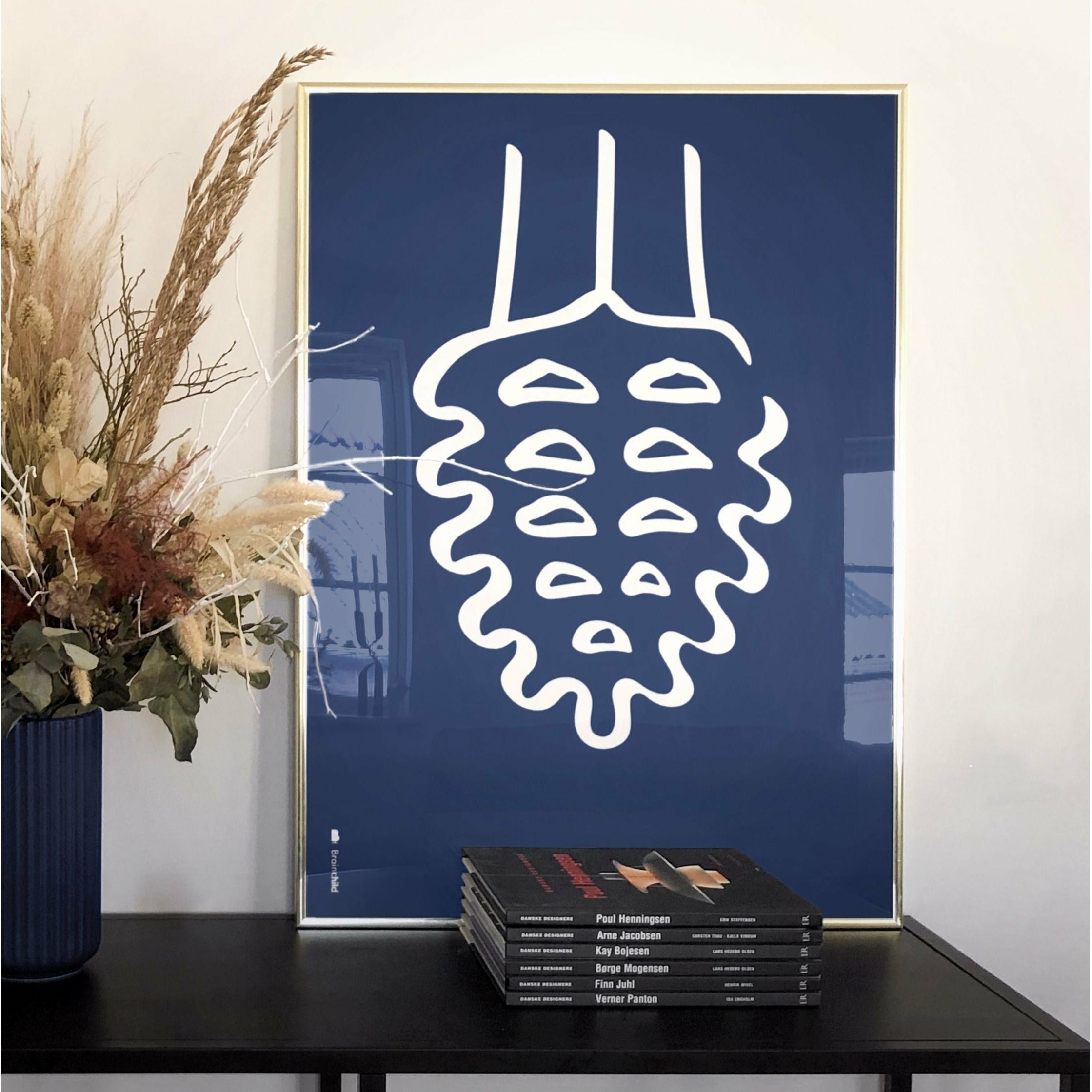 Pomysły plakat linii stożkowej, rama wykonana z jasnego drewna 30x40 cm, niebieskie tło