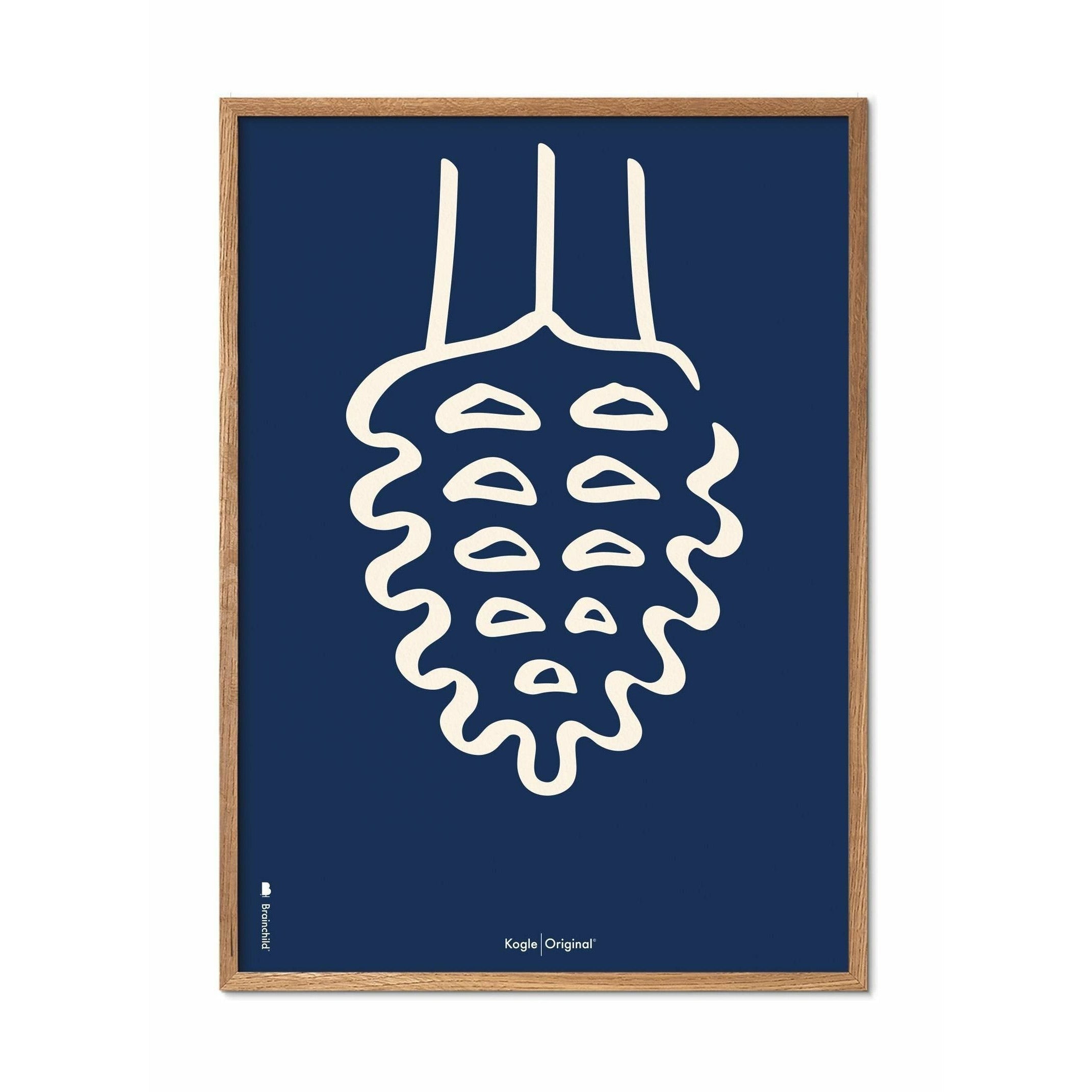 Pomysły plakat linii stożkowej, rama wykonana z jasnego drewna 70x100 cm, niebieskie tło