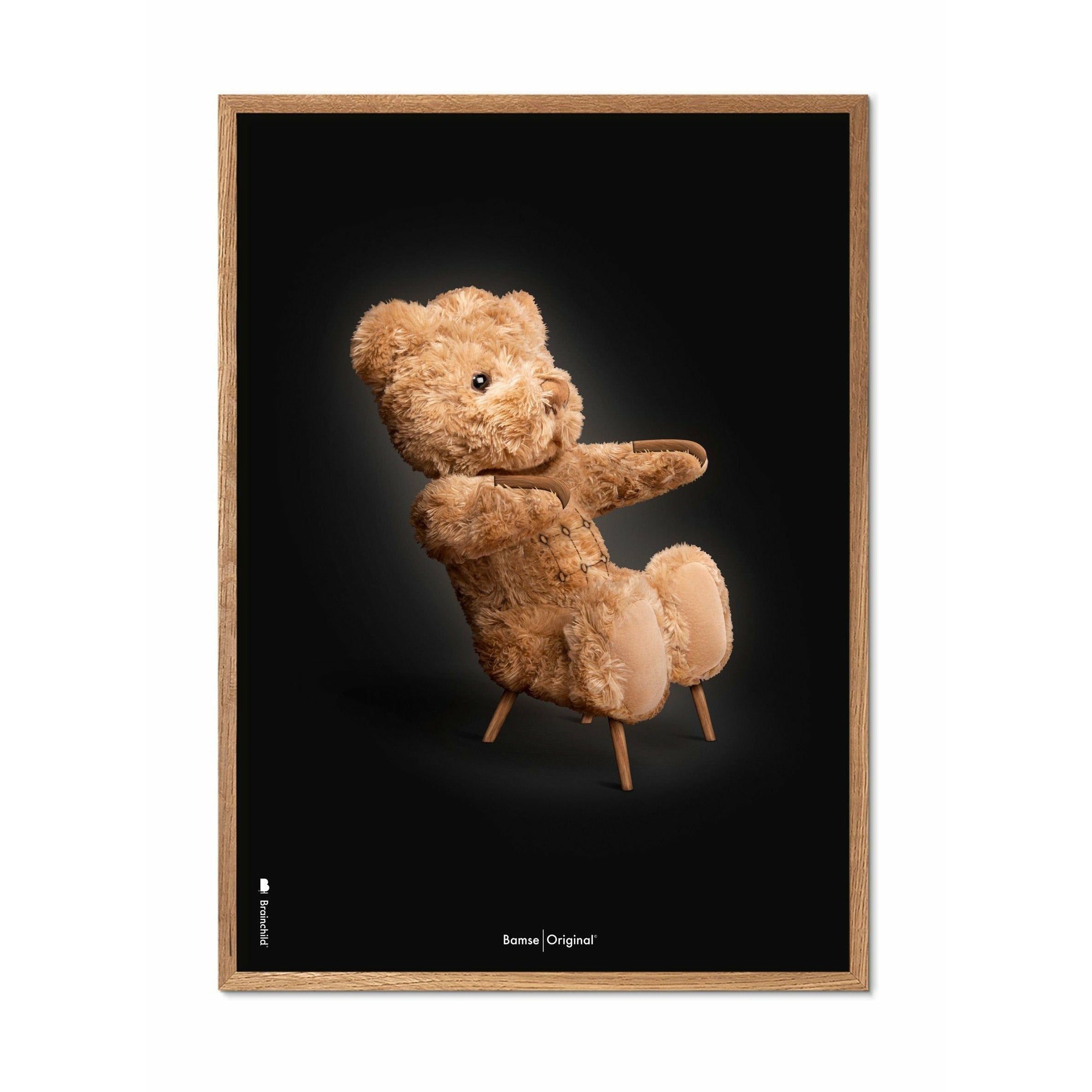 Pomysny plakat Teddy Bear Classic, rama wykonana z jasnego drewna 50x70 cm, czarne tło