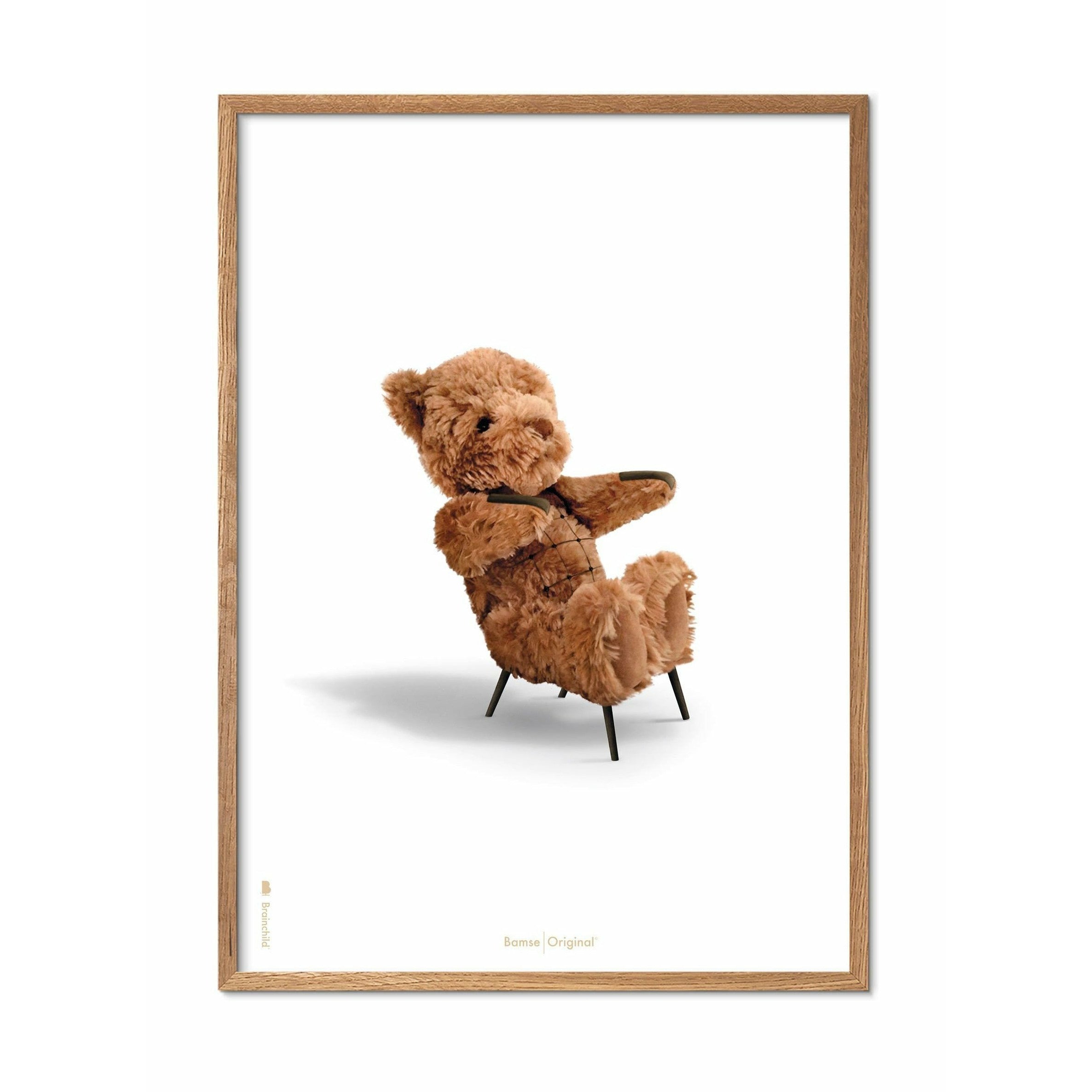 Pomysny plakat Teddy Bear, rama wykonana z jasnego drewna 70x100 cm, białe tło