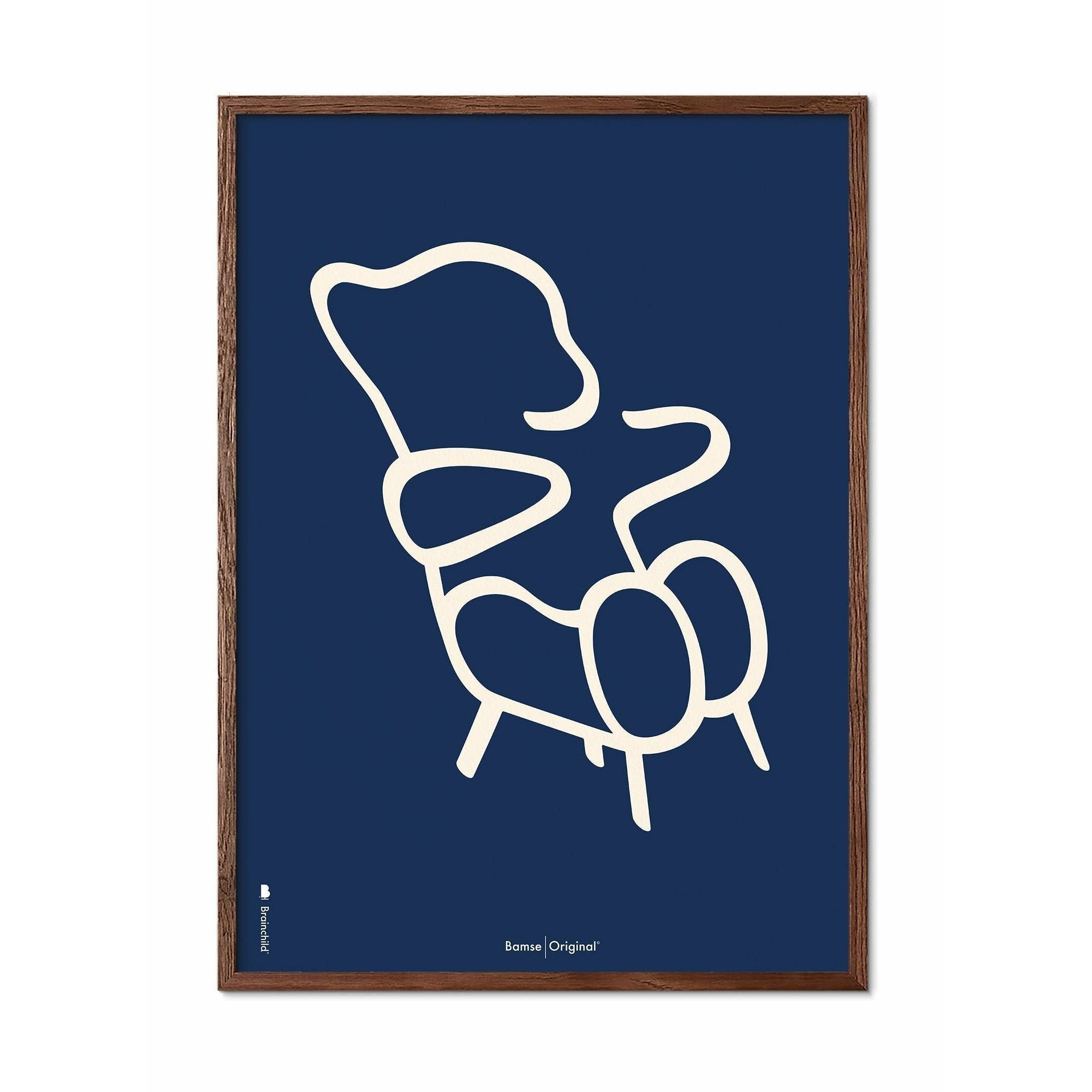 Pomysny plakat linii misy misy, rama wykonana z ciemnego drewna 30x40 cm, niebieskie tło