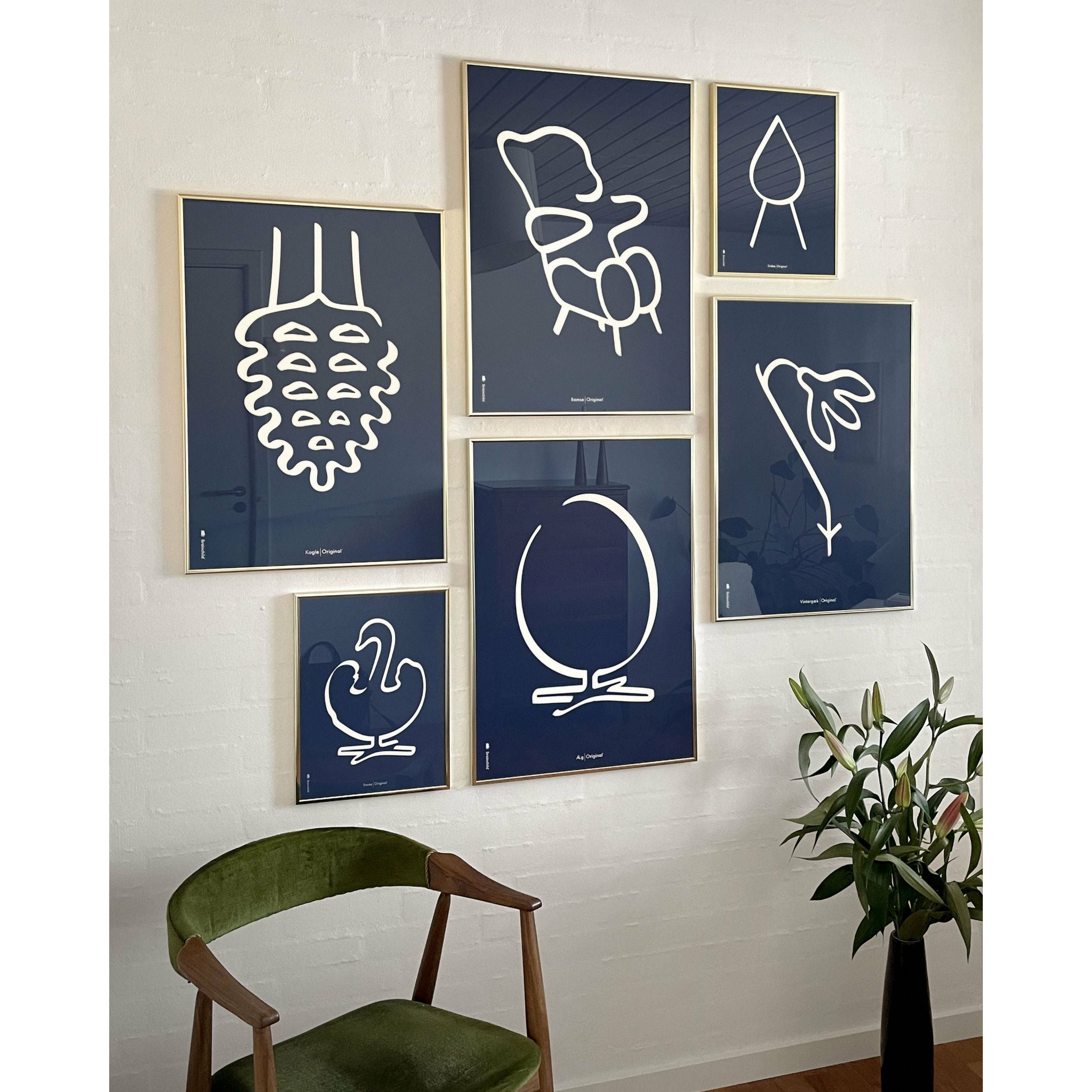 Pomysły plakat linii misy, rama w czarnym lakierowanym drewnie 30x40 cm, niebieskie tło
