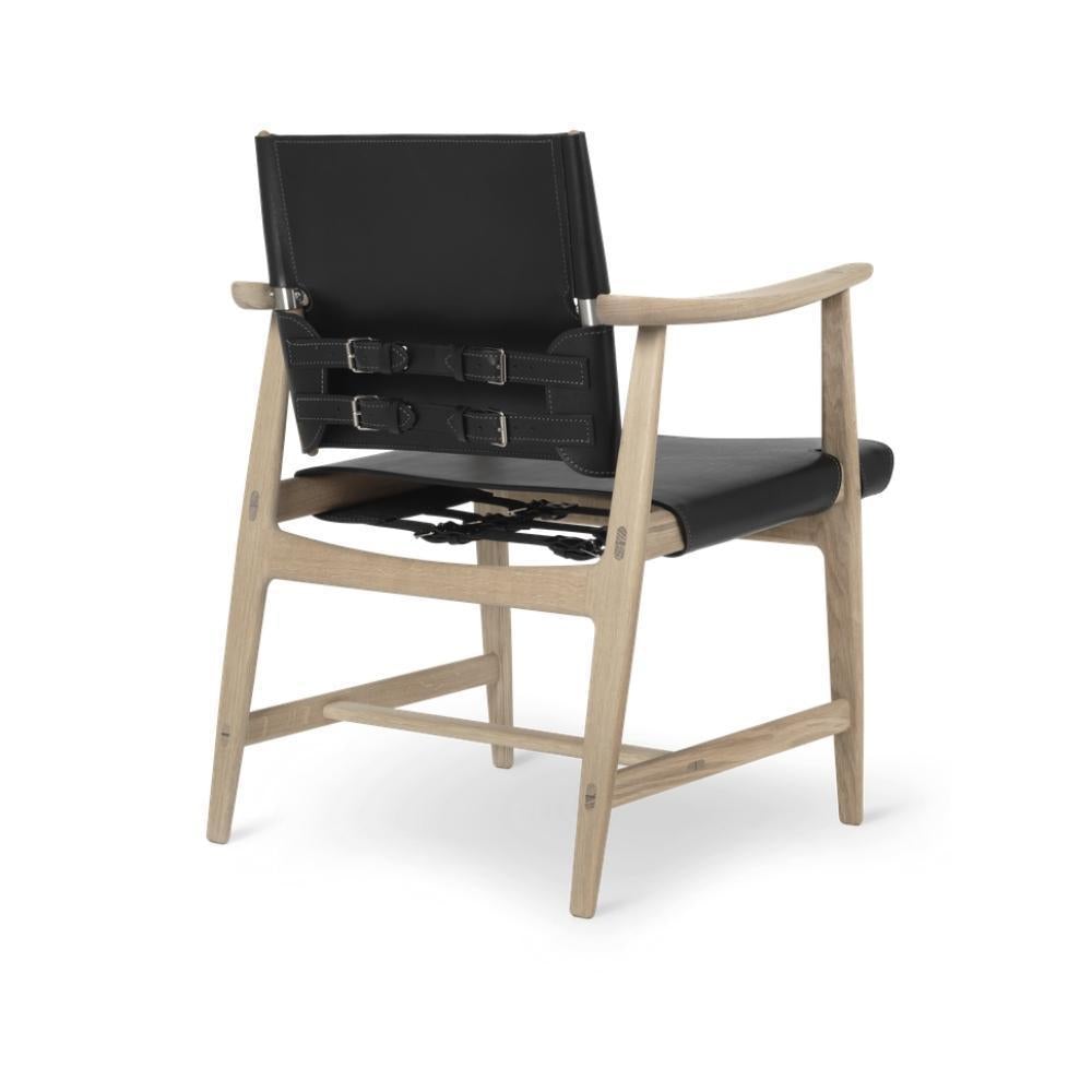 Carl Hansen BM1106 Huntsman krzesło, biała naoliwiona dębowa/czarna skóra