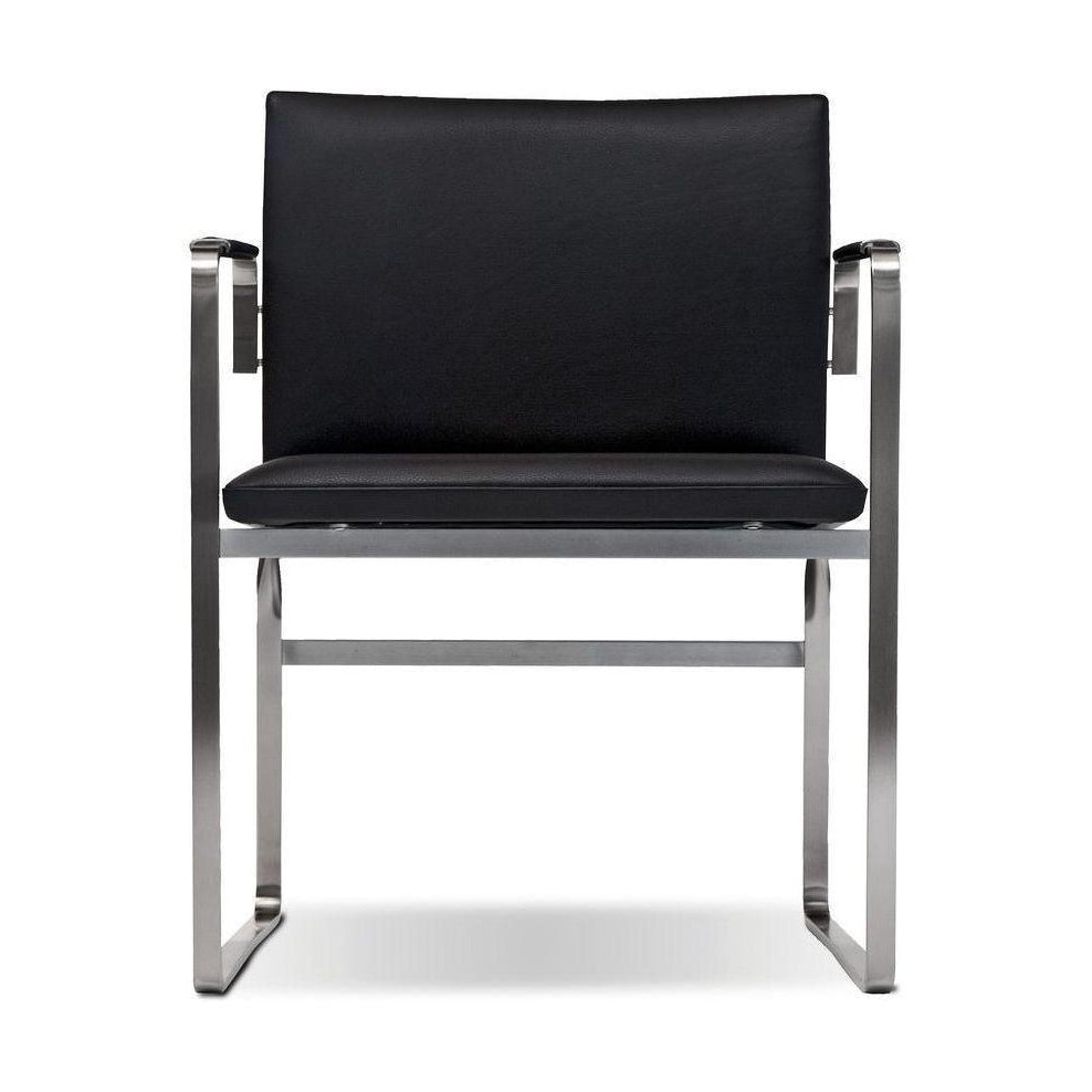 Krzesło Carl Hansen CH111, stal/czarna skóra
