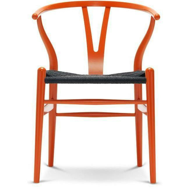 Carl Hansen CH24 Y Krzesek krzesło czarny sznur papierowy, buk/pomarańczowy czerwony