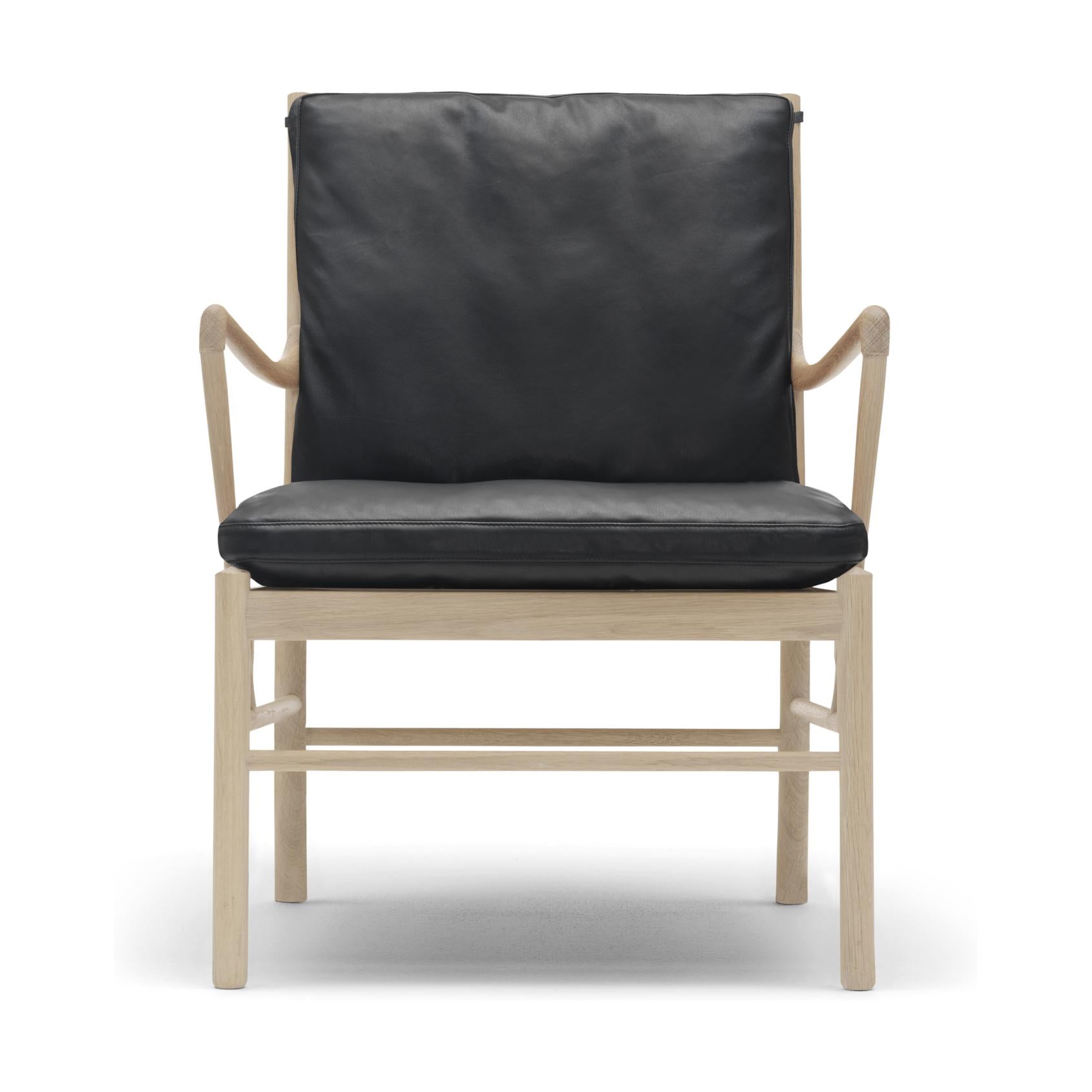 Carl Hansen OW149 Kolonialne krzesło, biała olej dębowa/czarna skóra