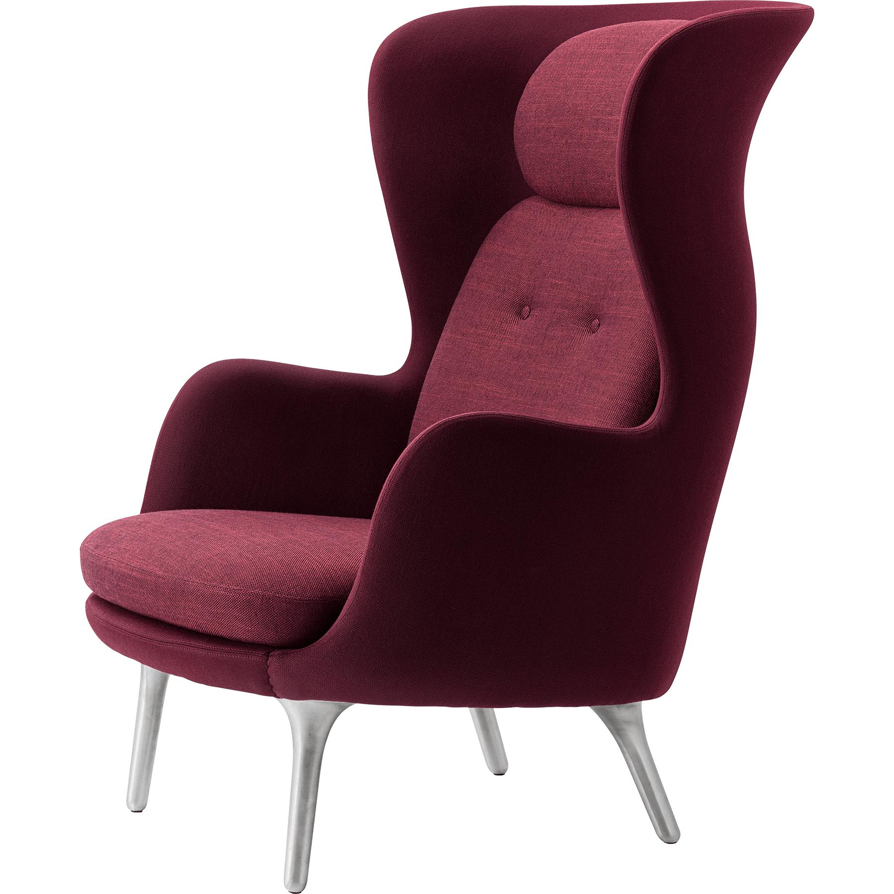 Fritz Hansen Ro Lounge krzesło dwa tonus aluminium, Balder Bordeaux/Sunniva Burgundia