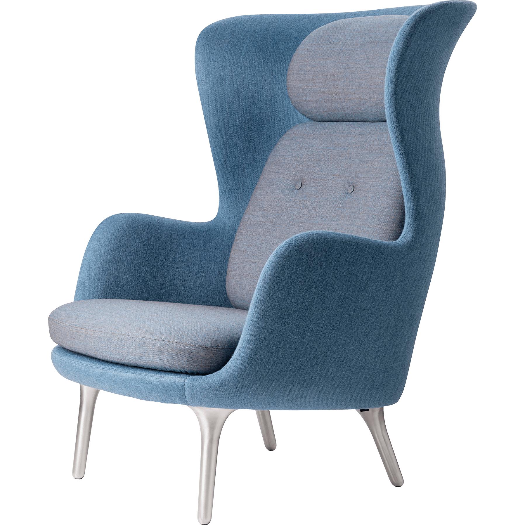 Fritz Hansen Ro Lounge krzesło dwa tonus aluminium, nastrój niebieski/ płótno niebieski