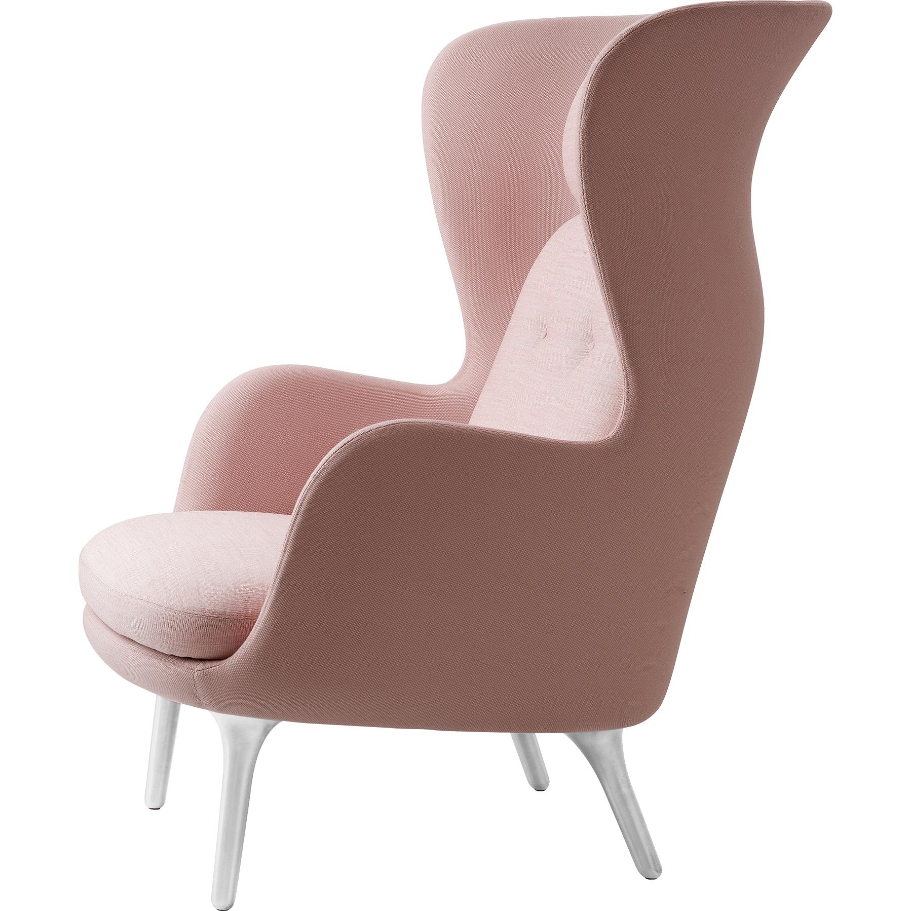 Fritz Hansen Ro Lounge krzesło dwa tonus aluminium, stalkutowy róż/ płótno różowy