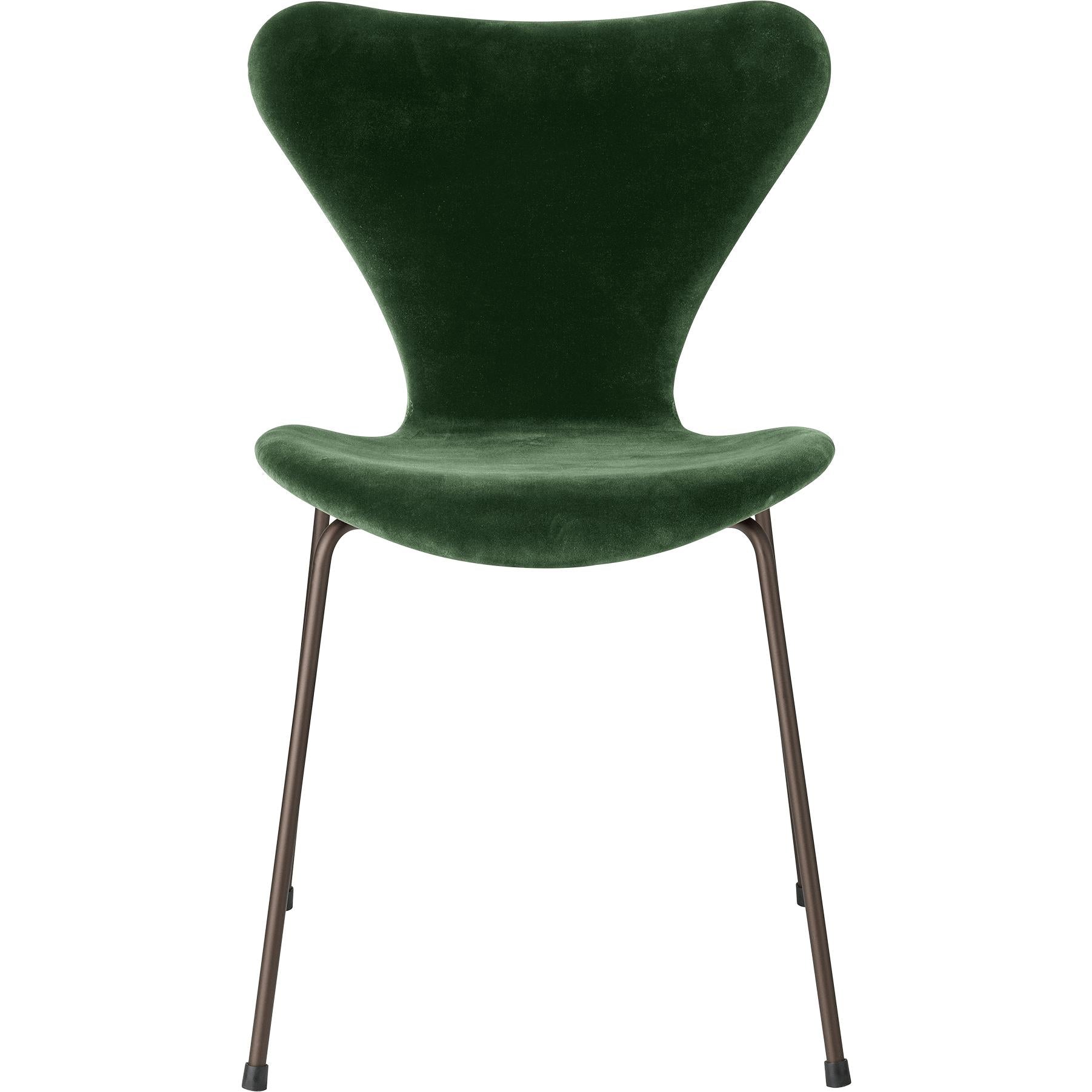 Fritz Hansen 3107 Krzesło pełne tapicerka, brązowy brąz/belfast Velvet Forest Green